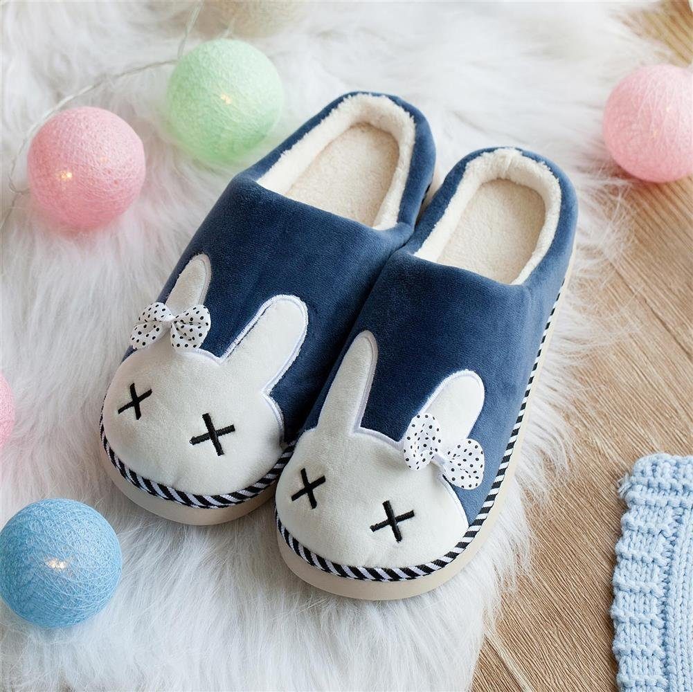 Katara Tier Pantoffeln Gr. 34-41 (Einhorn, Katze, Hase) Plüsch Hausschuhe Hausschuhe, weich, warm, süß, kuschelig, Plüsch Kaninchen (blau)
