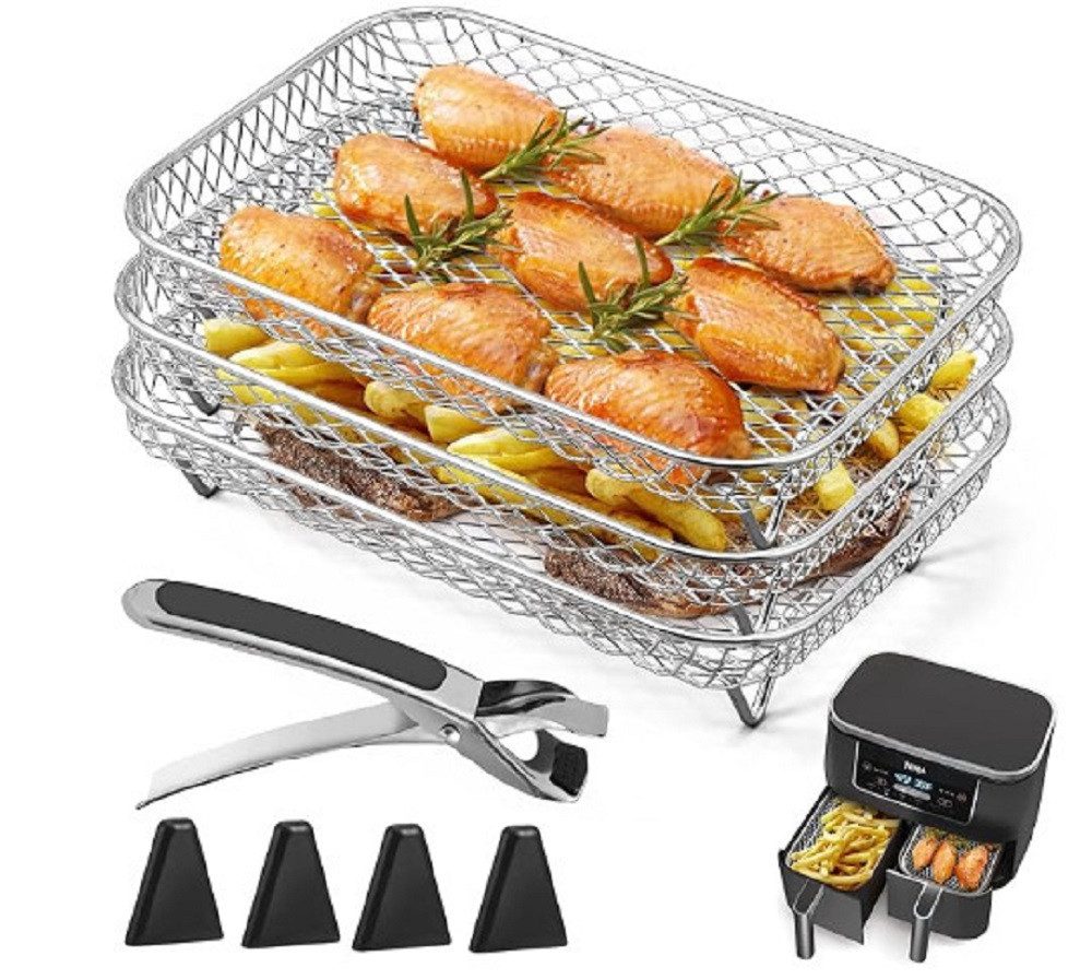 AURIVION Hobelaufsatz Heißluftfritteuse Zubehör Set aus Edelstahl für Ninja Foodi, Zubehör für Ninja Foodi Dual AF300UKAF400UK, Grillrost Zubehör für Dual Zone Airfryer AF300UK & AF400UK