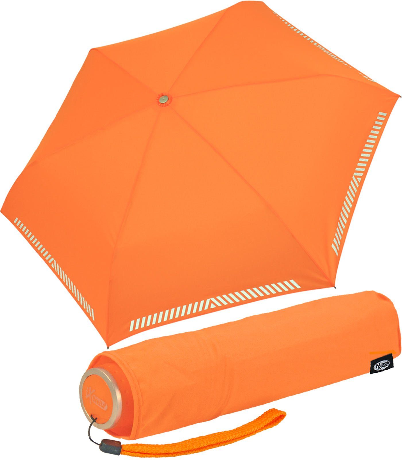 extra iX-brella Mini reflektierend Kinderschirm Safety Reflex neon-orange leicht, Taschenregenschirm