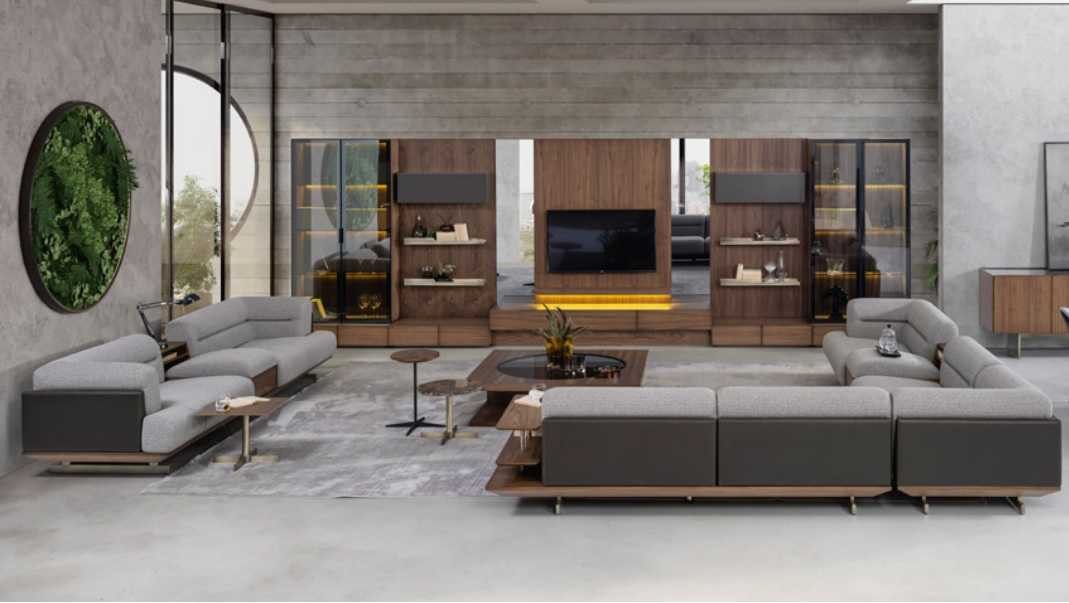 Xlmoebel Wohnwand Braune Holz-Wohnwand mit RTV-Lowboard für modernes Wohnen, (1-St., Wohnwand), Hergestellt in Europa