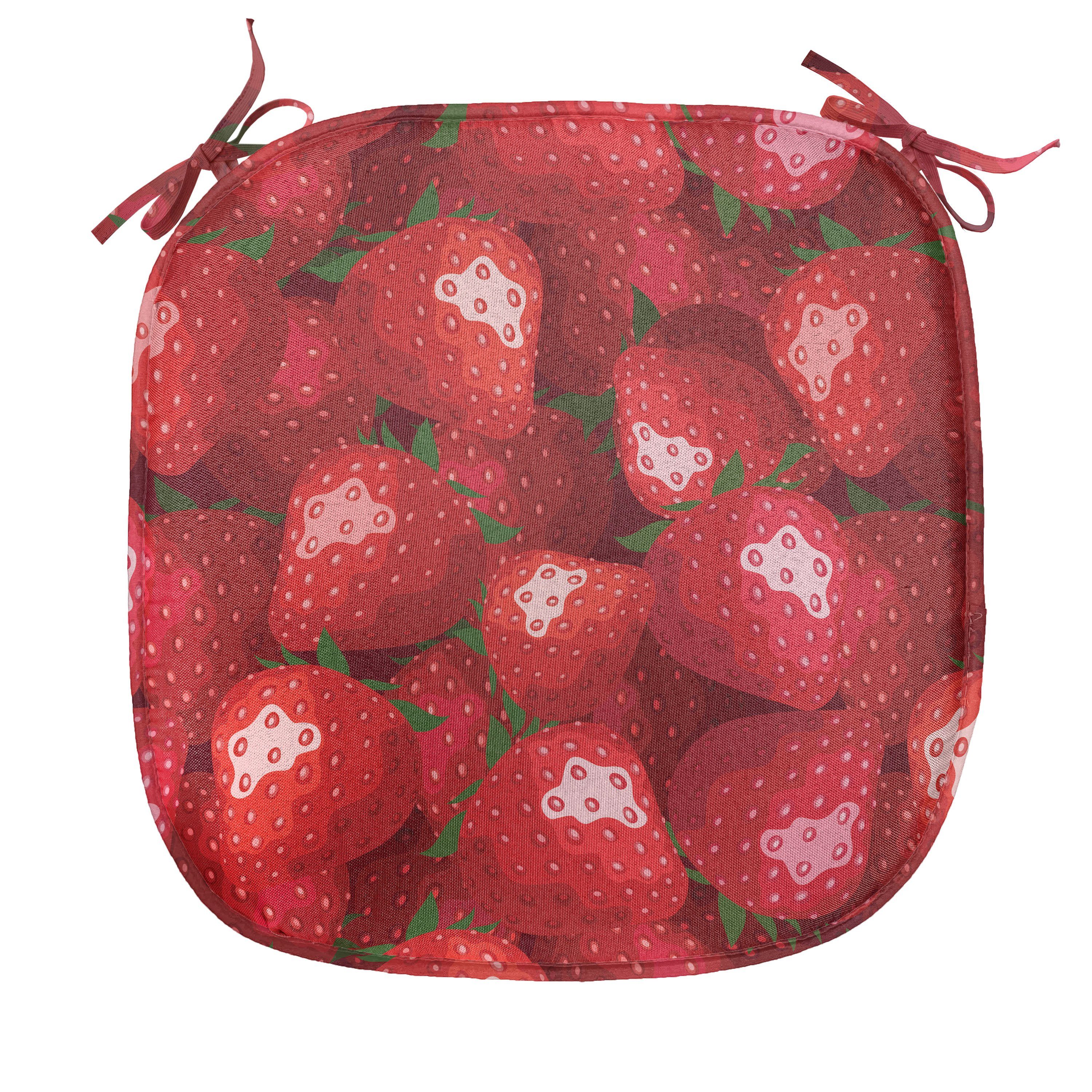 Abakuhaus Stuhlkissen Dekoratives wasserfestes Kissen mit Riemen für Küchensitze, rot Erdbeeren Reife Früchte | Stuhlkissen