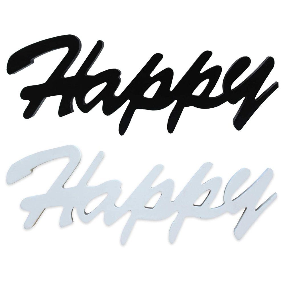 Wanddekoobjekt Dekoschild Happy Schwarz oder Weiß MDF Holz Wanddeko Holzbuchstaben