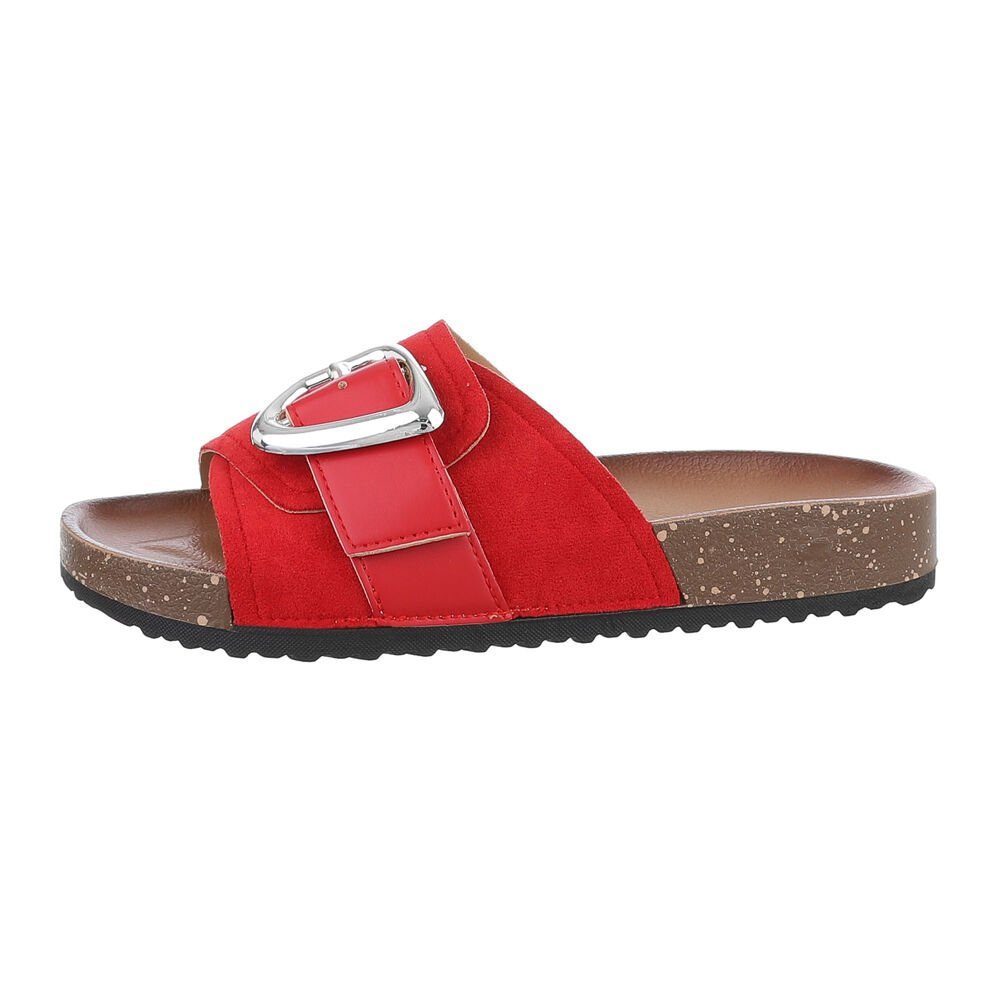 Ital-Design Damen Mules Freizeit Pantolette Flach Pantoletten in Rot