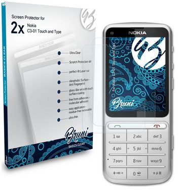 Bruni Schutzfolie Glasklare Displayschutzfolie für Nokia C3-01, (2 Folien), praktisch unsichtbar