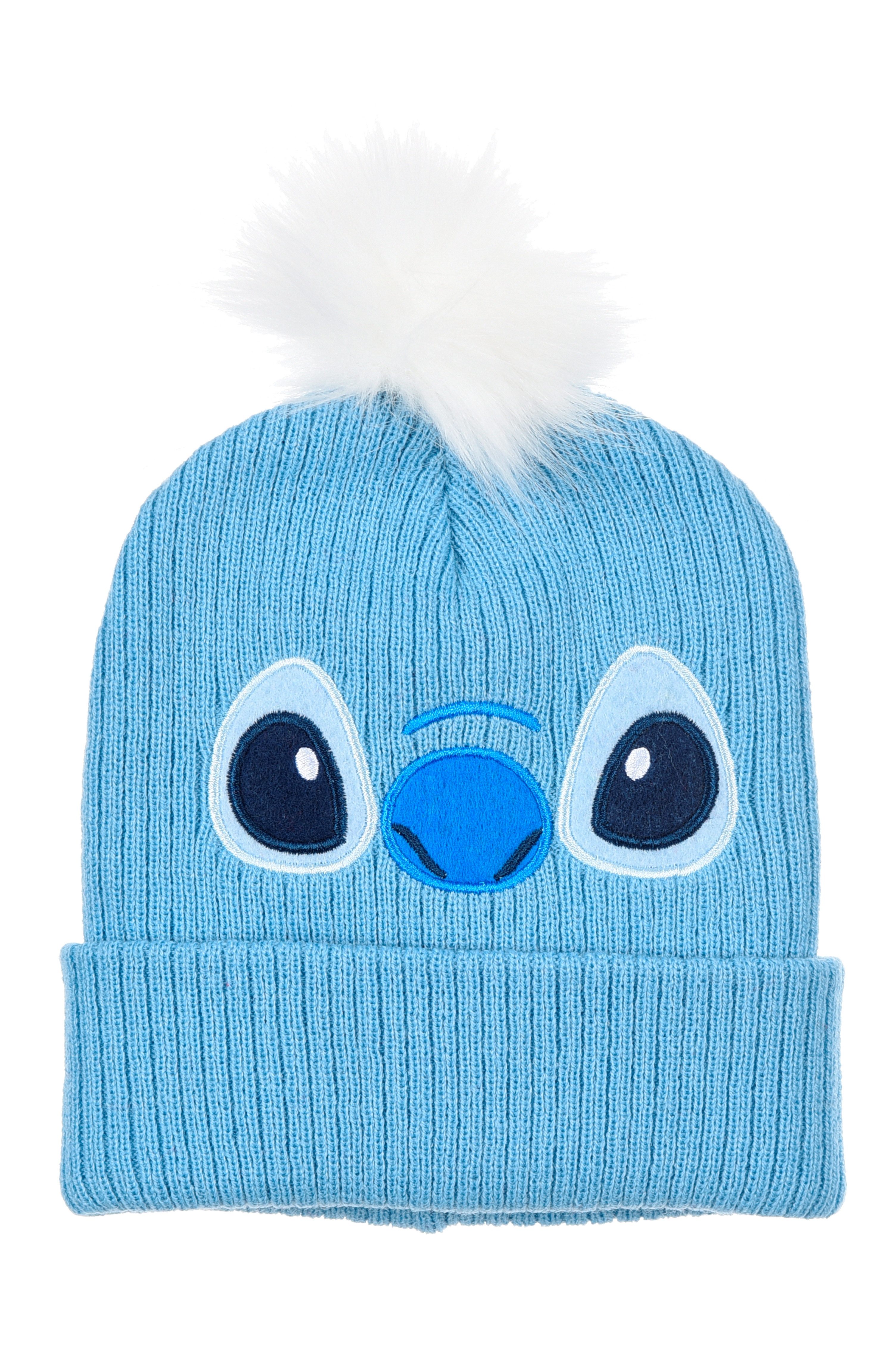 Stitch Bommelmütze Disney Stitch Wintermütze für Kinder, Hellblau mit Bommel, 52-54 cm