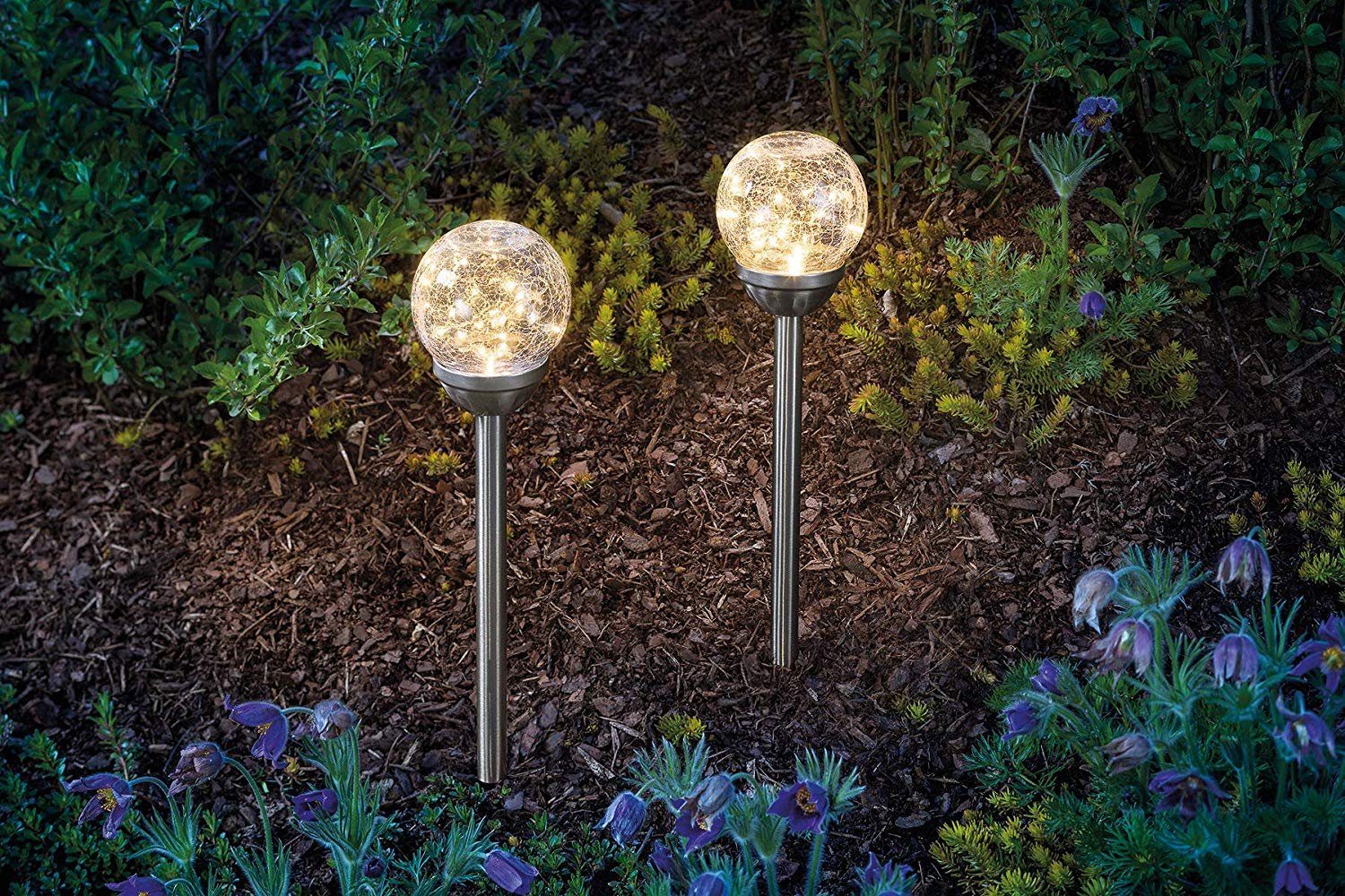 Balls" esotec warmweißes 2er-Set Solarleuchte Gartenstecker"Golden im LED Solar - Licht