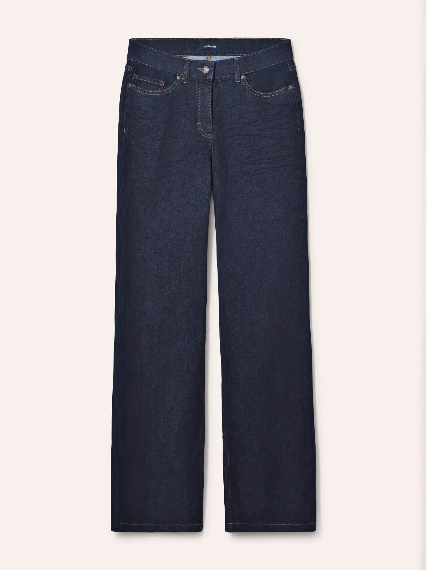 Walbusch Stretch-Jeans Damen 5 Pocket Jeans mit weitem Bein Regular fit