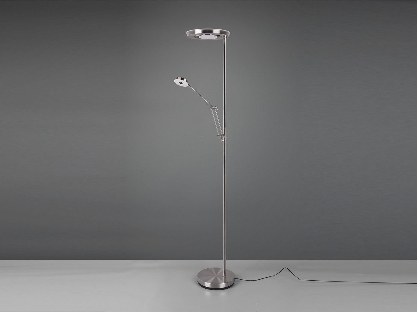 TRIO Leuchten LED Deckenfluter, Dimmfunktion Memoryfunktion, LED fest integriert, Stufenlos dimmbar über Touchdimmer., Warmweiß, Neutralweiß, Große Steh-Lampe mit Lese-Lampe, beide schwenkbar, mit Metallfuß 181cm