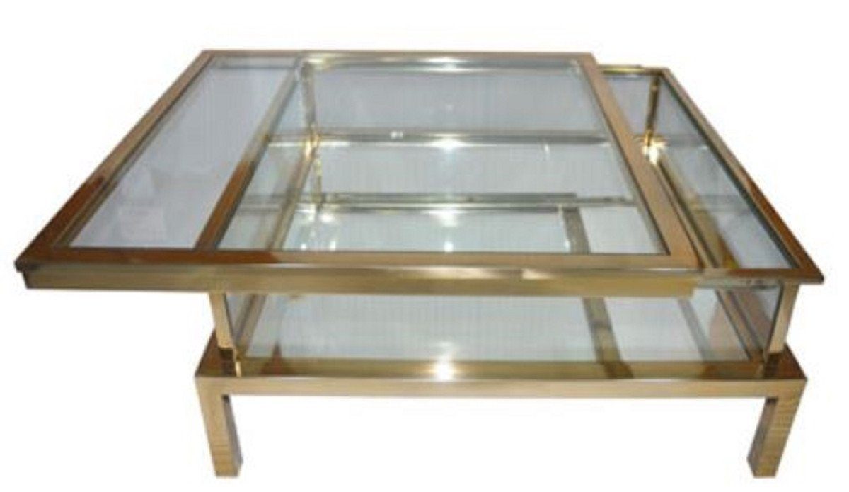 Casa Padrino Couchtisch Luxus Edelstahl Couchtisch Gold 100 x 100 x H. 40 cm - Quadratischer Wohnzimmertisch mit Glasplatten - Möbel