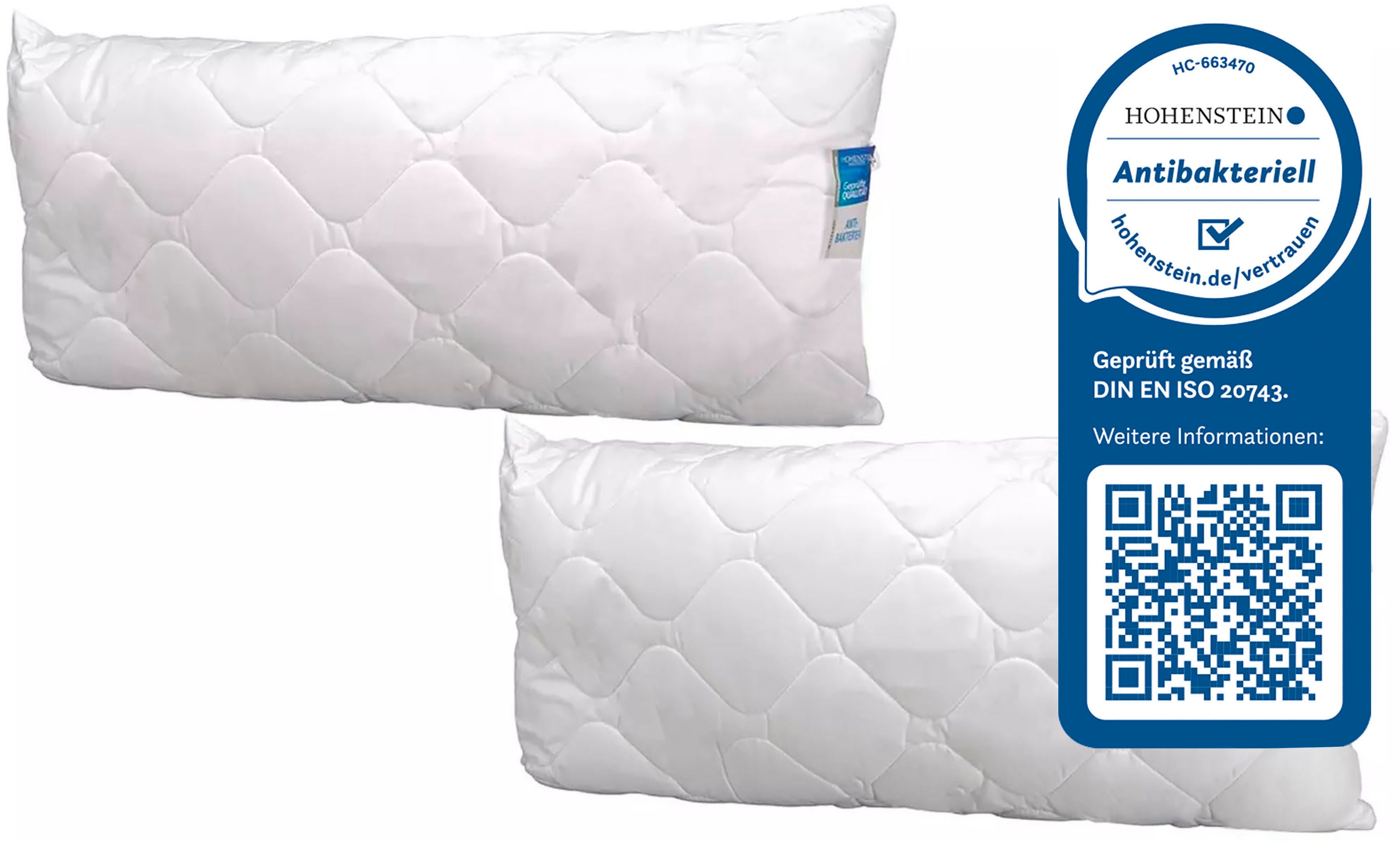 Jekatex Microfaserkissen Antibac, Füllung: 100% Polyesterkugeln (antibakteriell), Bezug: 100% Polyester, Seitenschläfer, Bauchschläfer, Rückenschläfer, 1 oder 2-tlg., Kopfkissen 40x80, 80x80 cm, im Einzel- oder Doppelpack