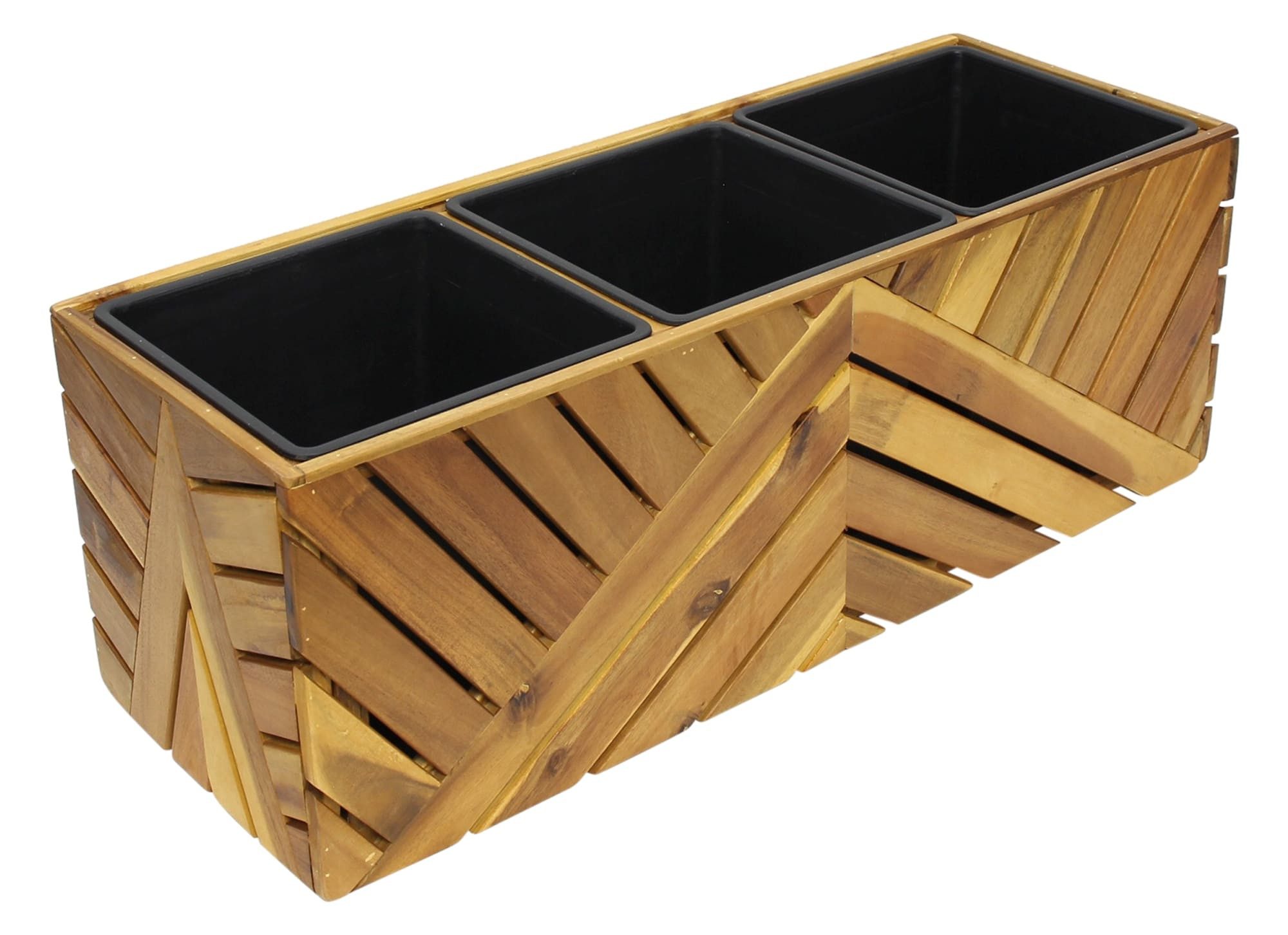 Dekoleidenschaft Blumenkasten Balkonkasten Pflanzkasten aus recyceltem Holz, 82 cm lang, Blumenkübel, braun mit Einsatz