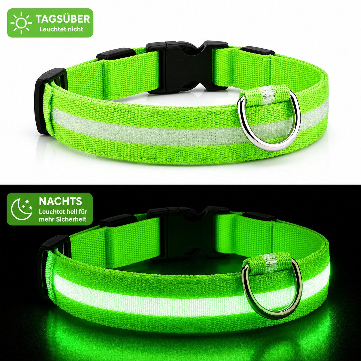 FroShop Hundehalsbandleuchte LED Hundehalsband USB aufladbar (S/M/L/XL) Leuchthalsband Nylon, LED fest integriert, verschiedene Farben, Akku Halsband reflektierend verstellbar Blinkhalsband für Hunde
