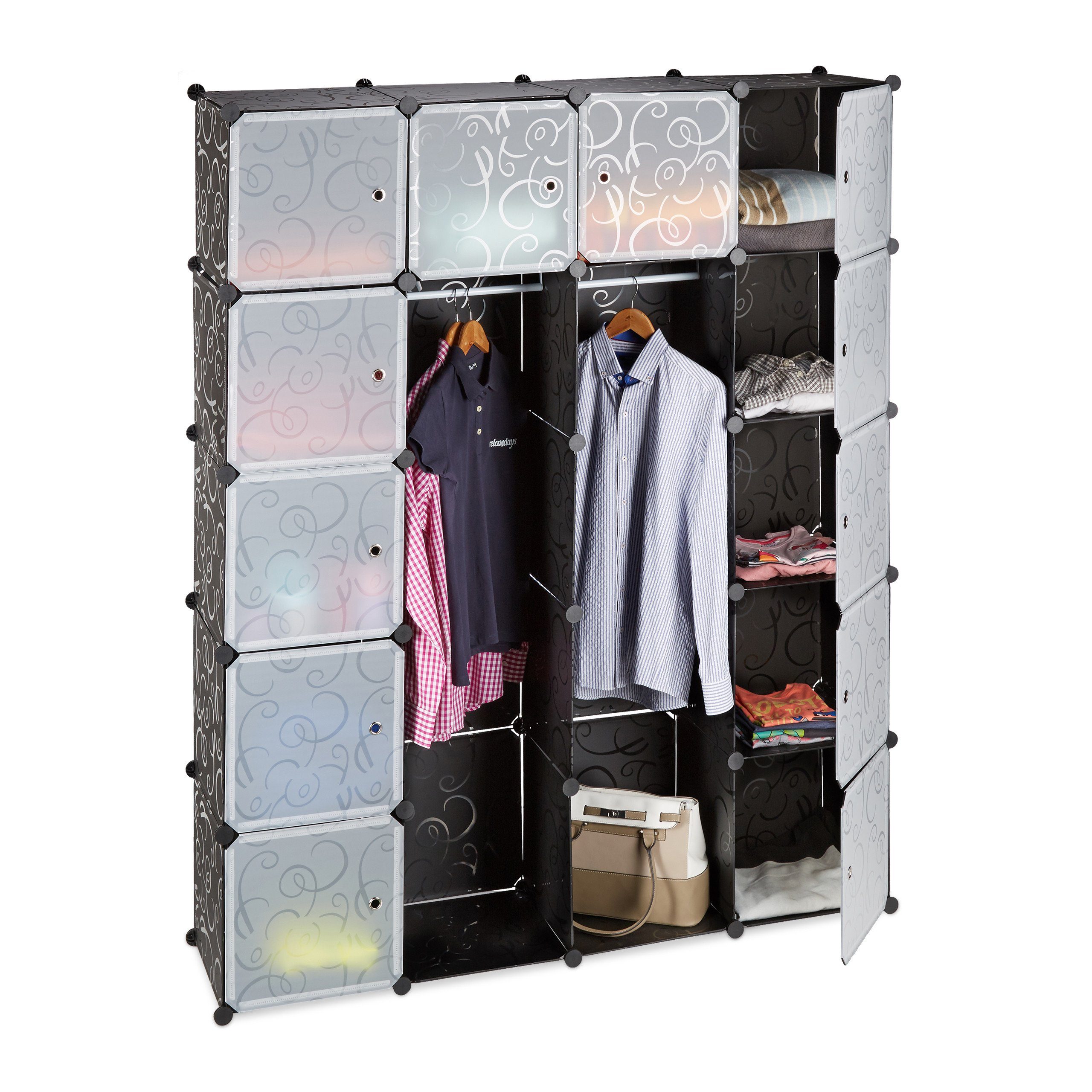 relaxdays Kleiderschrank Stecksystem 14 Fächer (137-St) schwarz