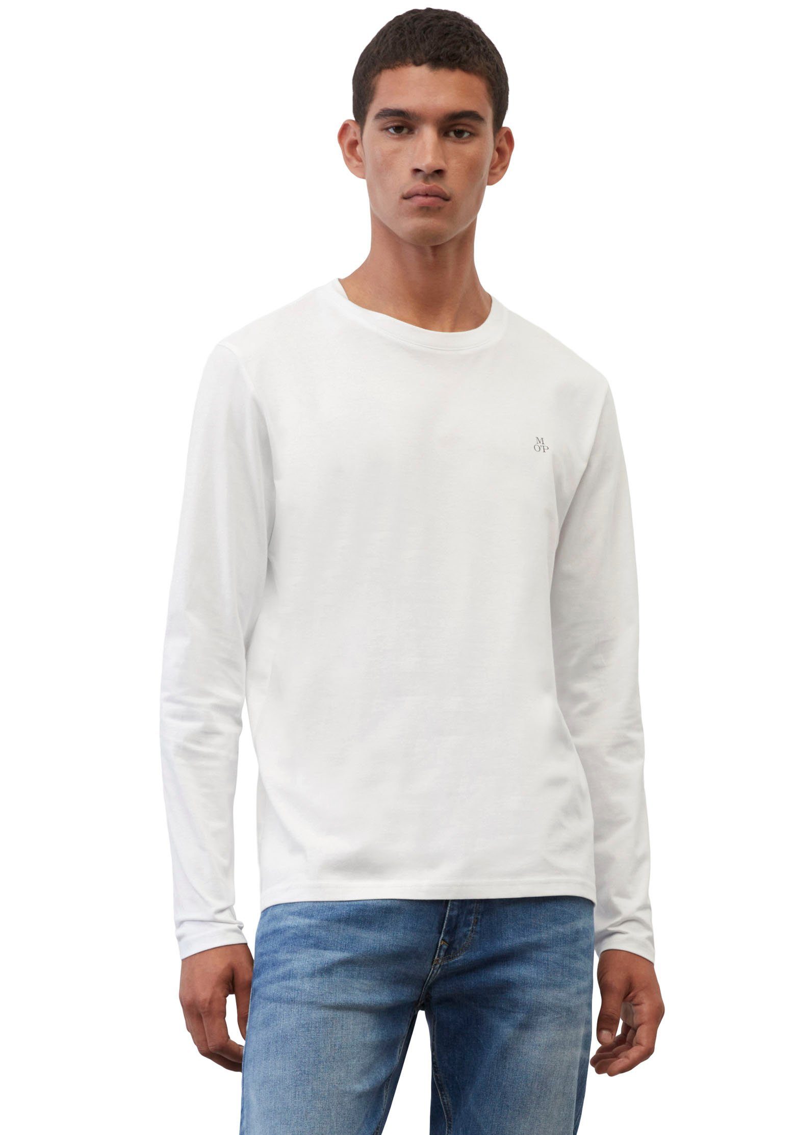 Marc O'Polo Langarmshirt mit dezentem vorne white Logo-Print