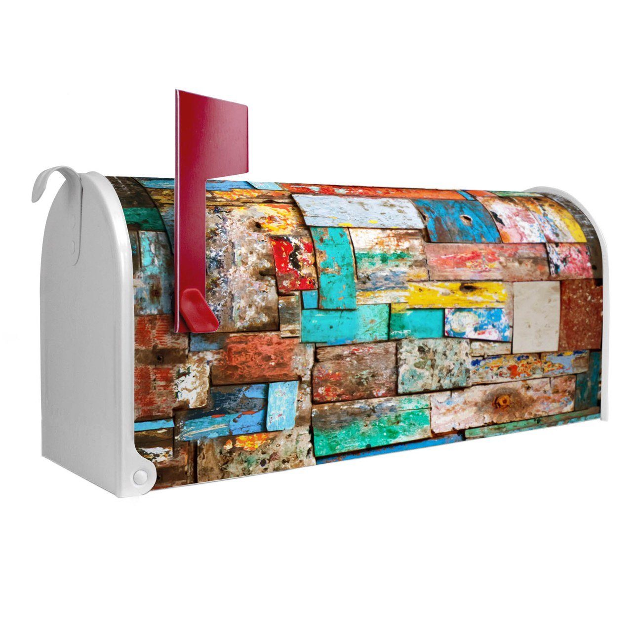 banjado Amerikanischer Briefkasten Mailbox Bunte Holzschindeln (Amerikanischer Briefkasten, original aus Mississippi USA), 22 x 17 x 51 cm weiß
