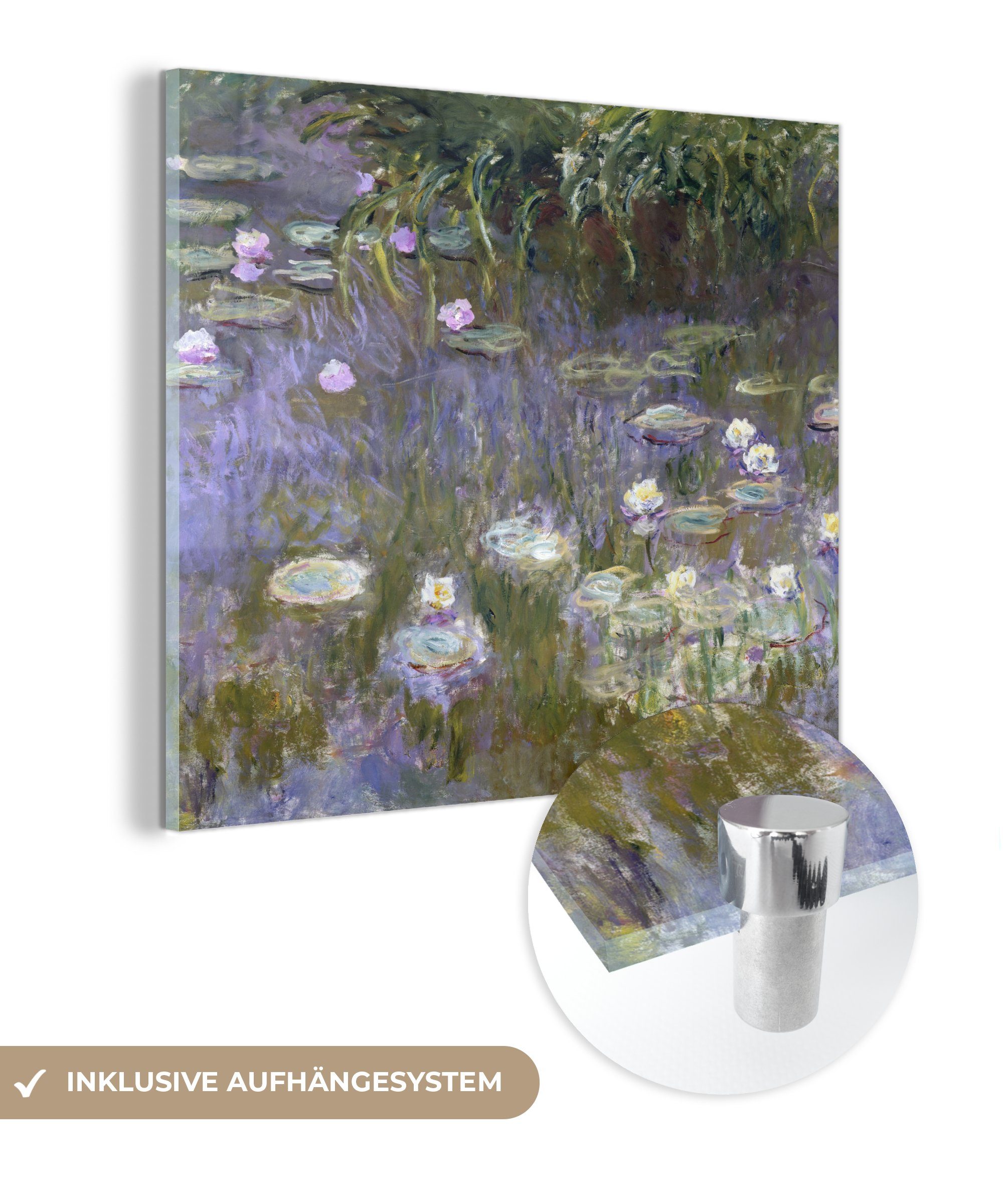 MuchoWow Acrylglasbild Seerosen - Claude Monet, (1 St), Glasbilder - Bilder auf Glas Wandbild - Foto auf Glas - Wanddekoration