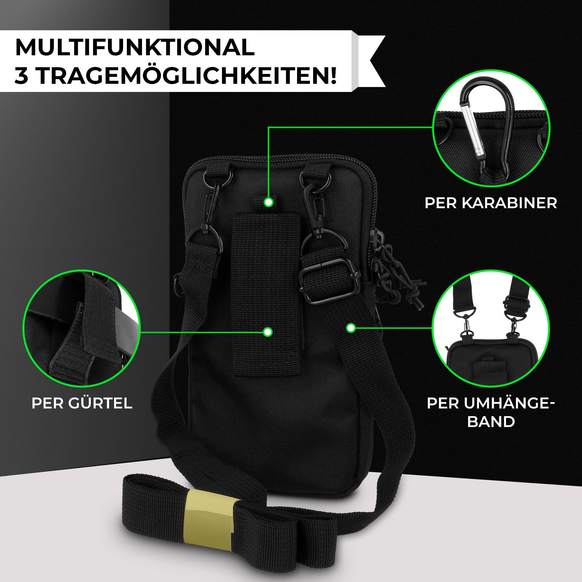 XiRRiX Umhängetasche Tasche zum Umhängen für Damen / Herren - universal Handytasche klein (1-tlg., mit verstellbarem Schulterriemen), wasserabweisendes Material, RFID Kartenfach im Inneren