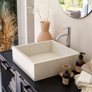 Tikamoon Waschbecken Made Quadratisches Waschbecken aus Premium-Terrazzo white