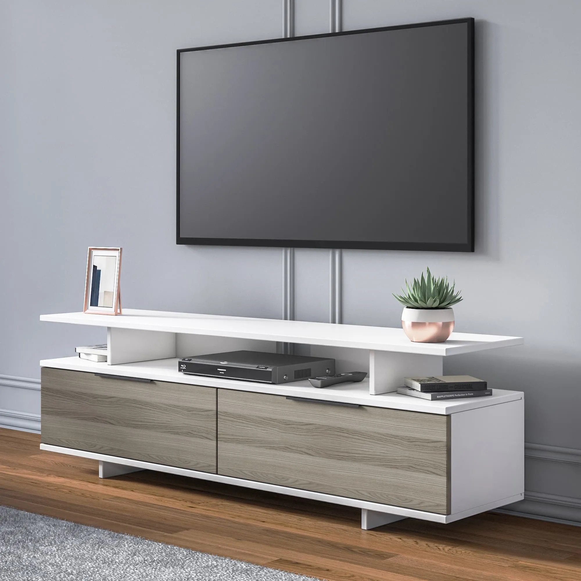 Grau Minimadecor x Weiß 35cm 40cm Dream TV-Schrank TV-Schränke 150cm Hochglanz & Nussbaum x