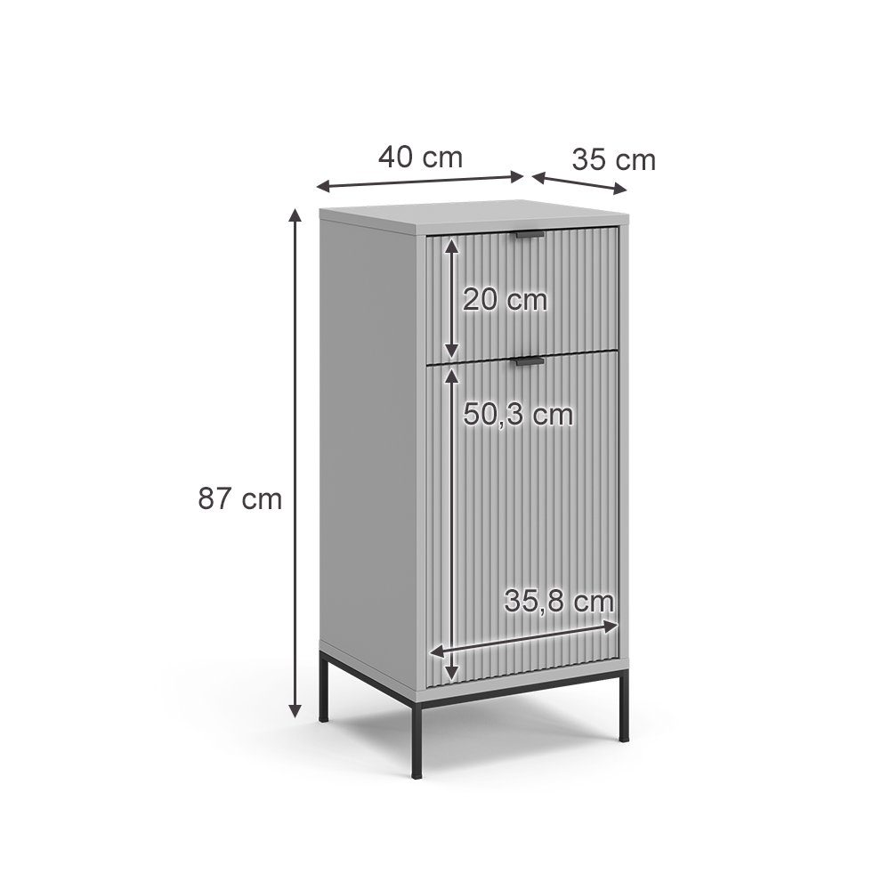 Vicco Midischrank Eliza, Grau/Grau, 40 x 87 cm mit Tür und Schublade (1-St)