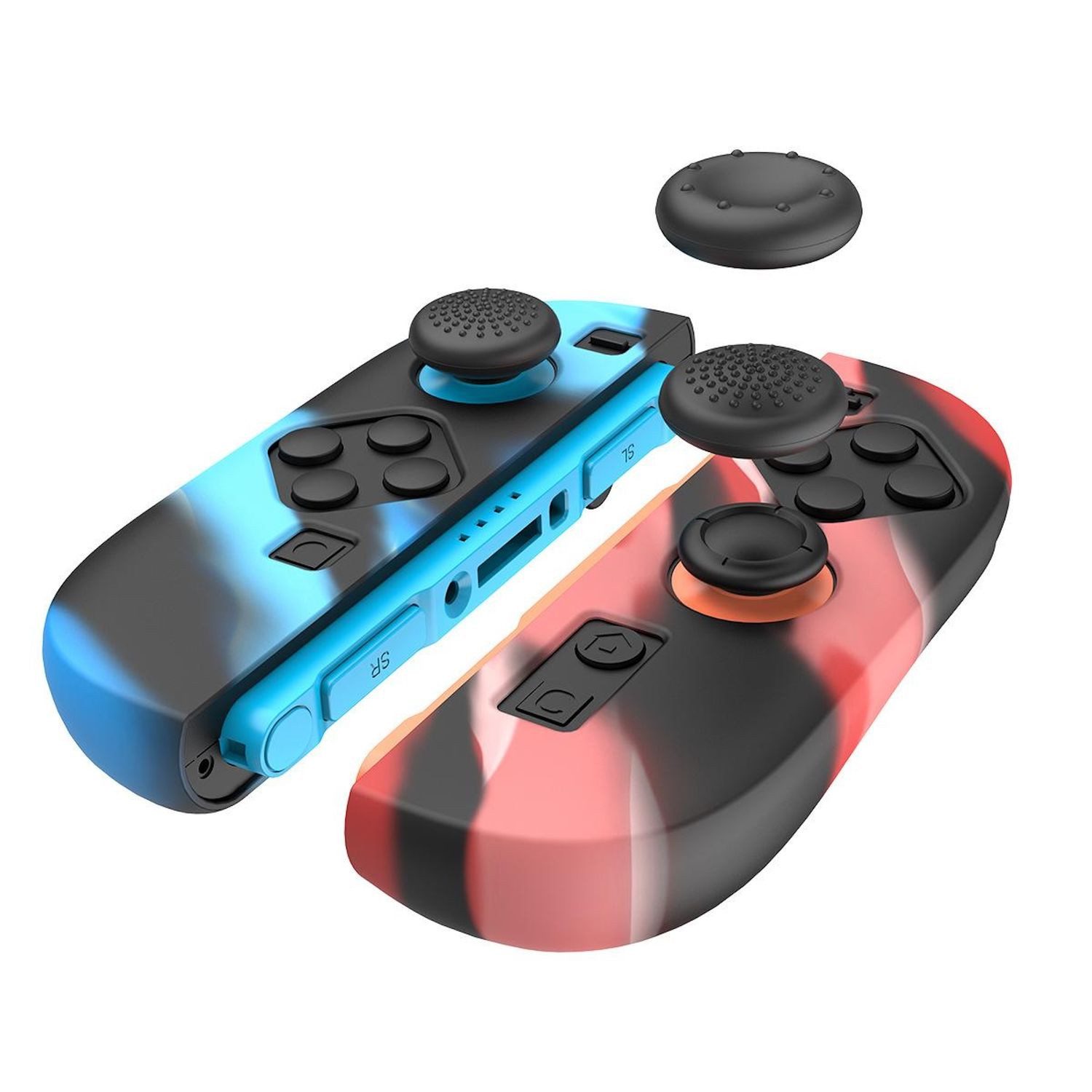 Wigento Handyhülle Für Nintendo Switch 2 Joy-Con Silikon Schutz Hülle Kappen Blau / Rot, Silikon Hülle mit Joystick Kappen
