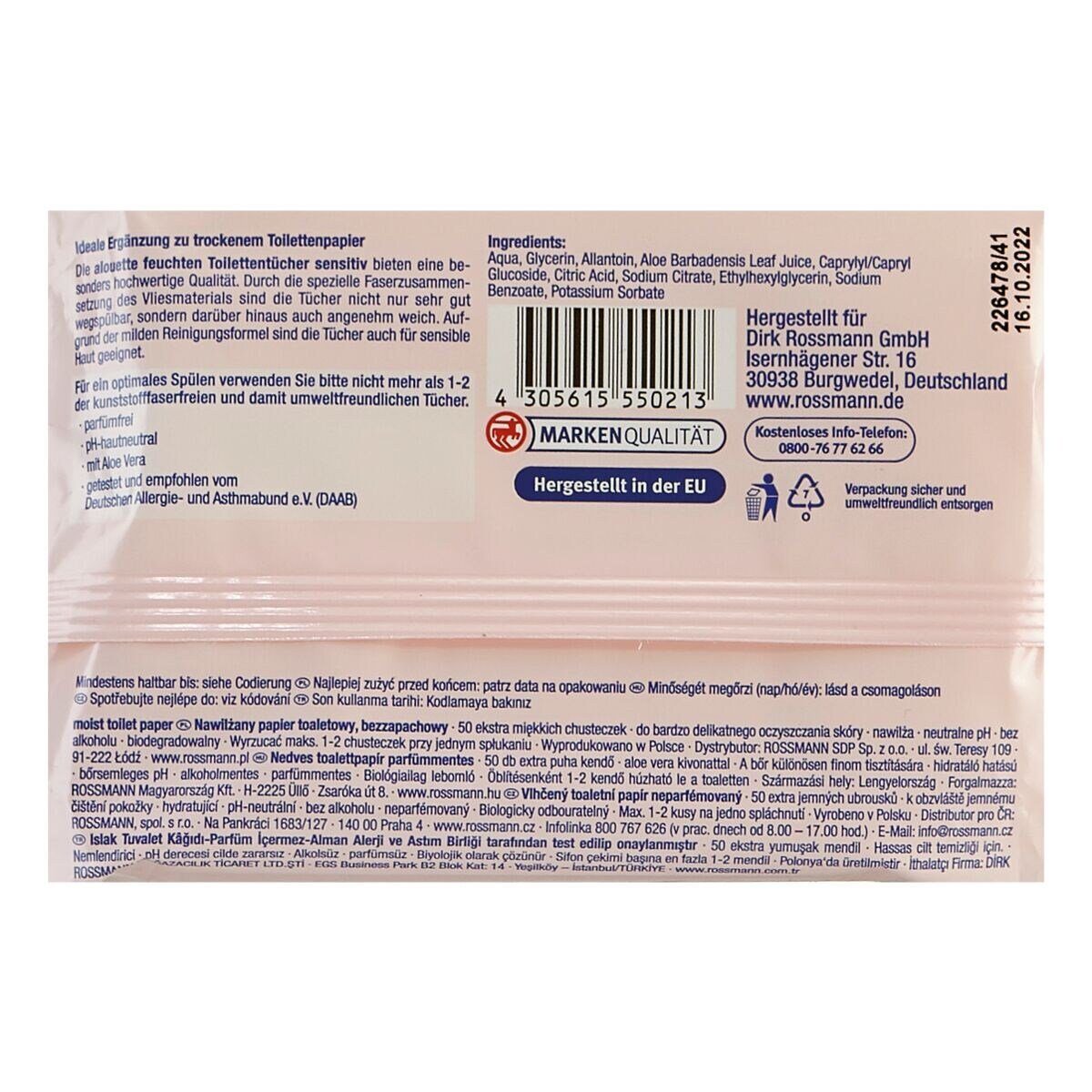 alouette feuchtes Toilettenpapier sensitiv Deluxe, extra dick mit Pflegelotion