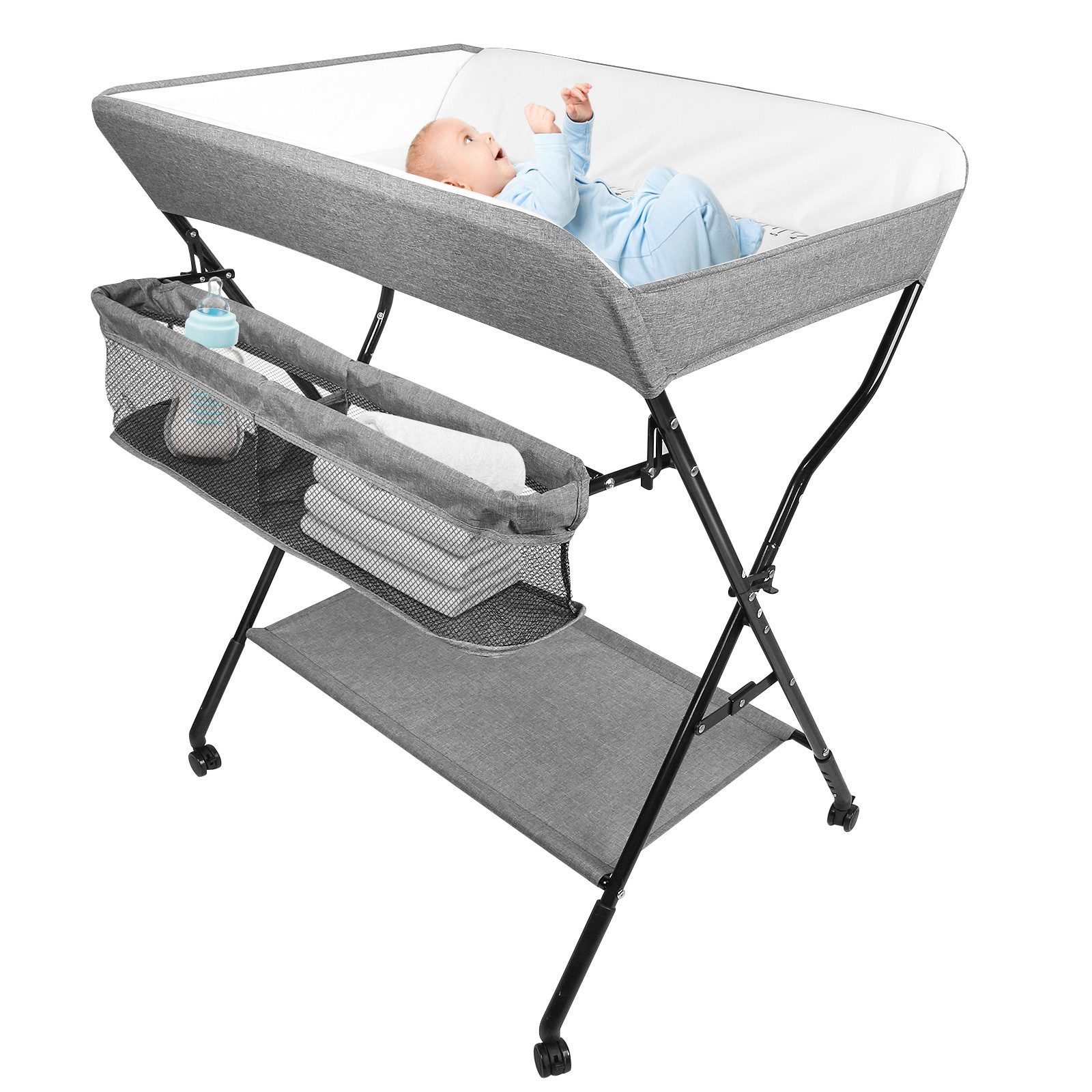 JEOBEST Wickeltisch Klappbare Wickelkommode Reisewickelkommode Mit Rollen, günstig online kaufen