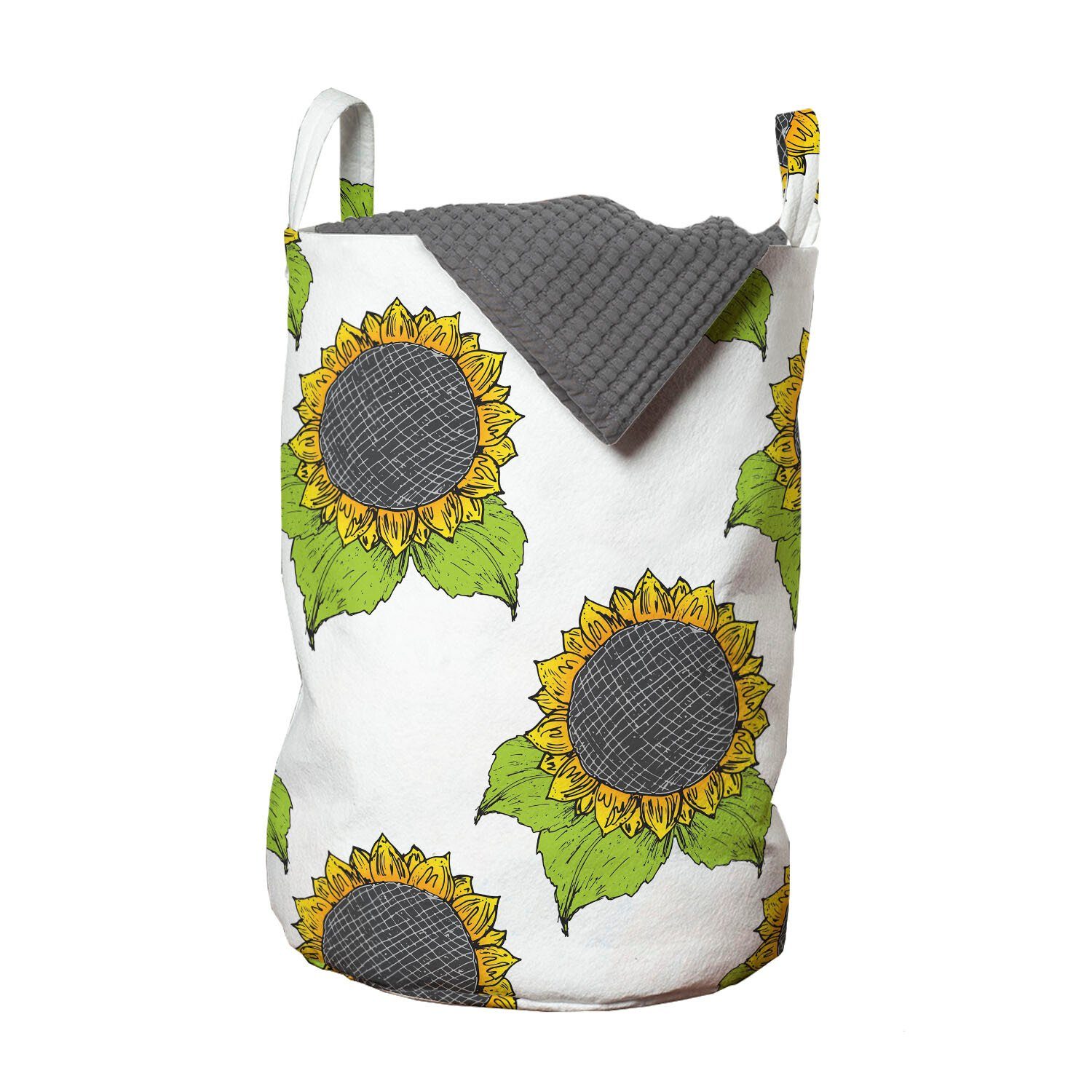 Abakuhaus Wäschesäckchen Wäschekorb mit Griffen Waschsalons, Blumen für Kordelzugverschluss Frühlings-Sonnenblume-Skizze