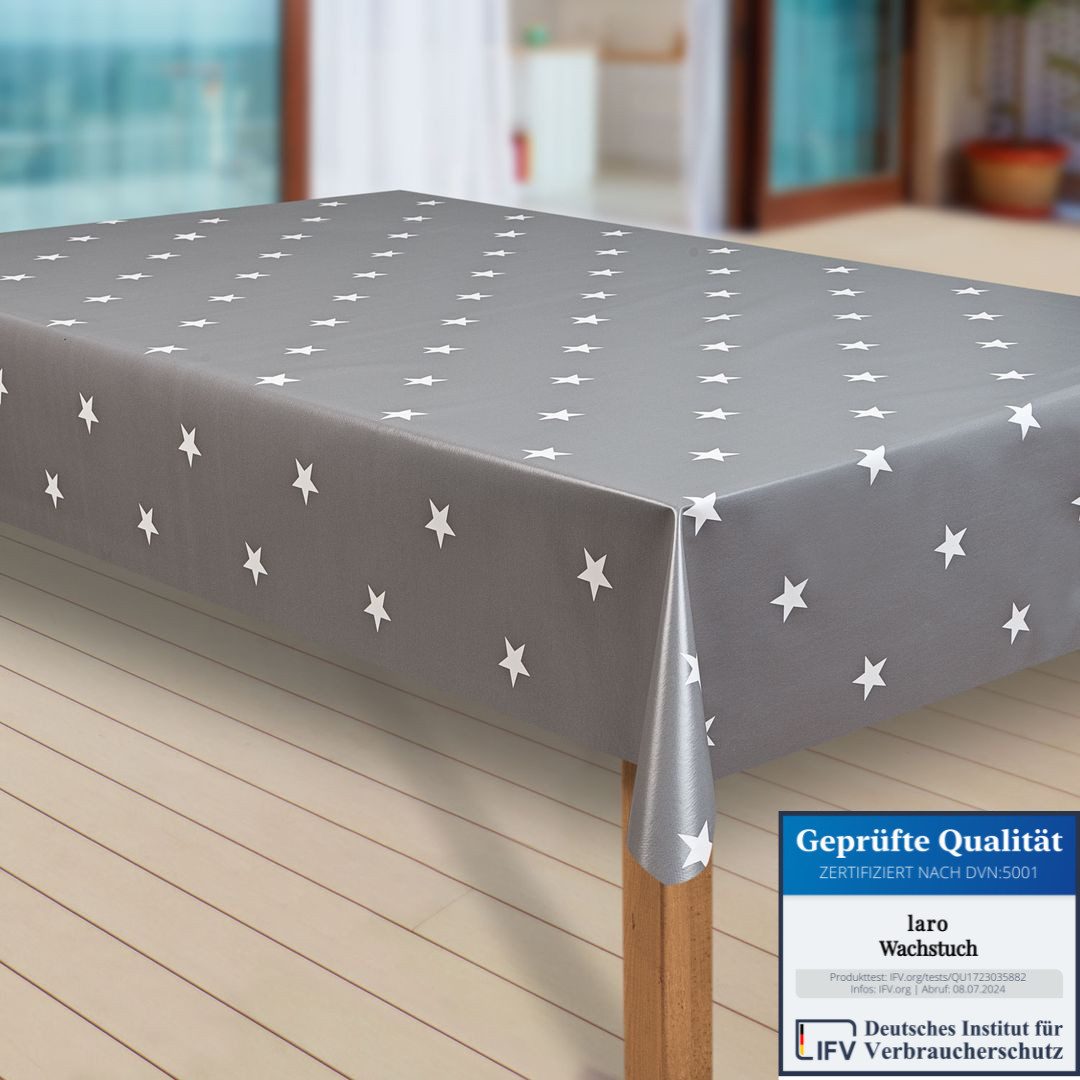 laro Tischdecke Wachstuch-Tischdecken Abwaschbar Sterne grau weiss rechteckig