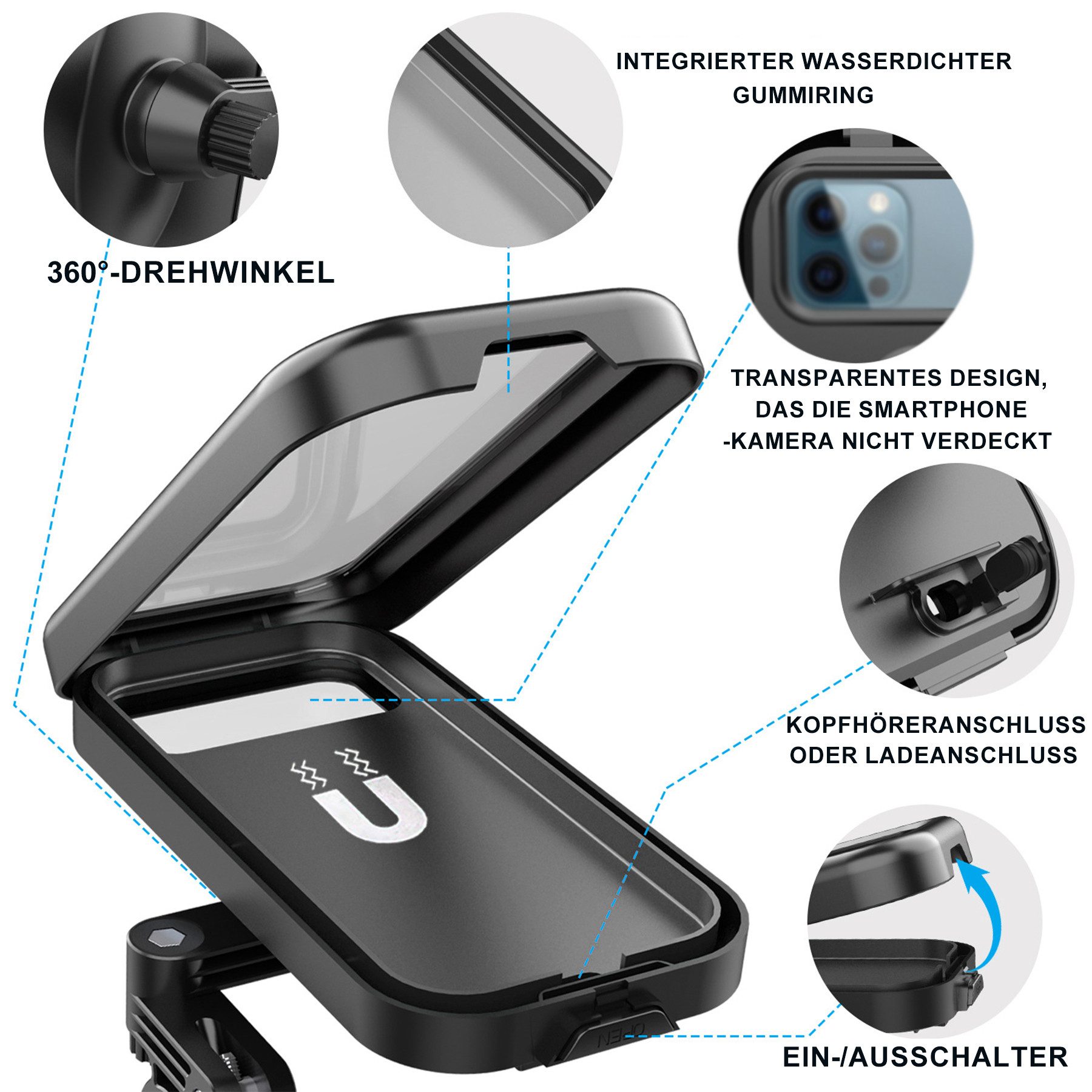 Keyura Handy-Halterung wasserdichte Motorrad Telefon Halterung Fahrrad Telefonhalterung, (bis 6.8 Zoll, 360° Drehbarer Handyhalter Universal-Lenkerinstallation, – Bild 5 von 5