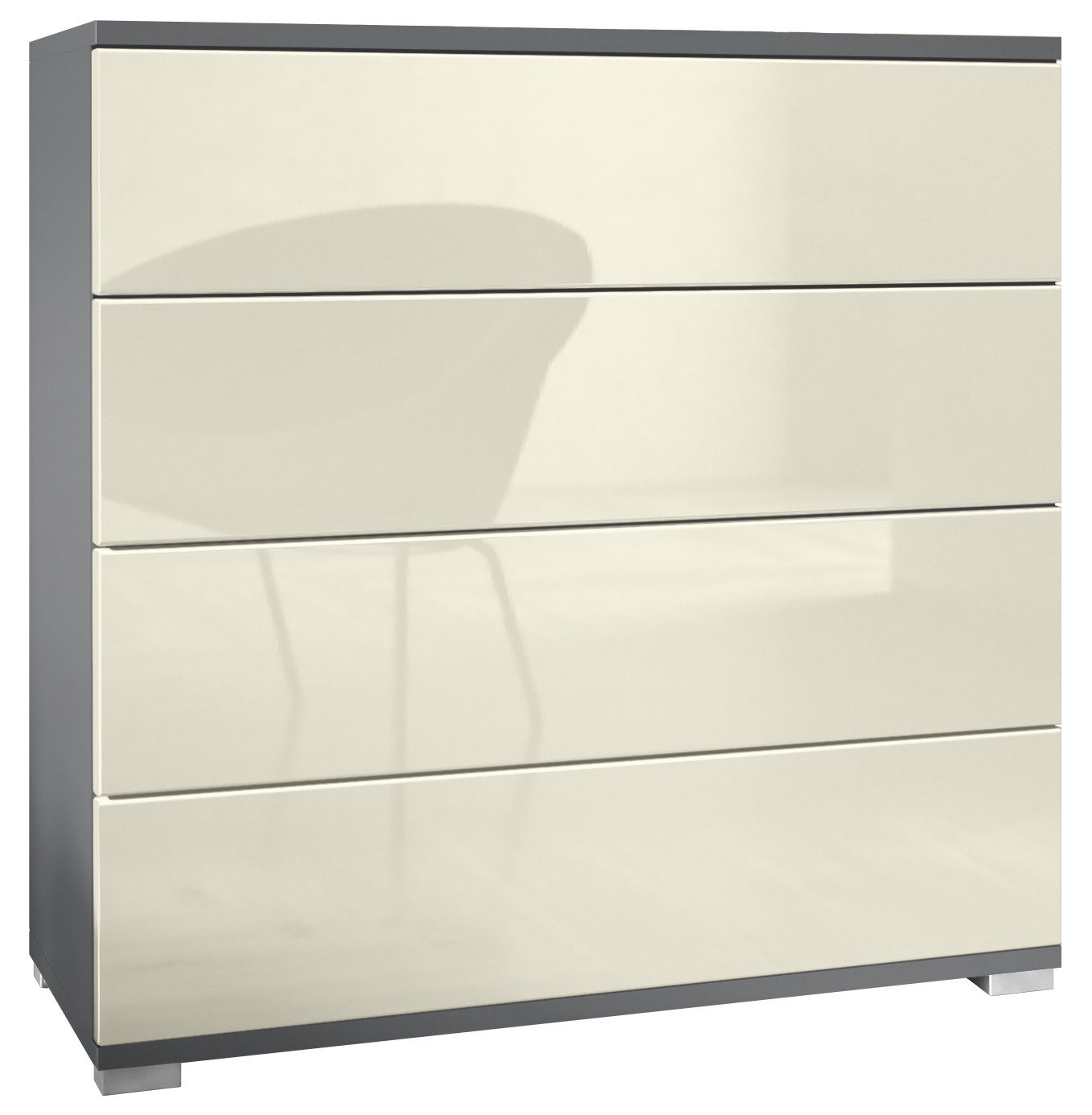 Vladon Kommode Pavos V3 (Sideboard, mit 4 Schubladen), Anthrazit matt/Creme Hochglanz (76 x 76 x 35 cm)