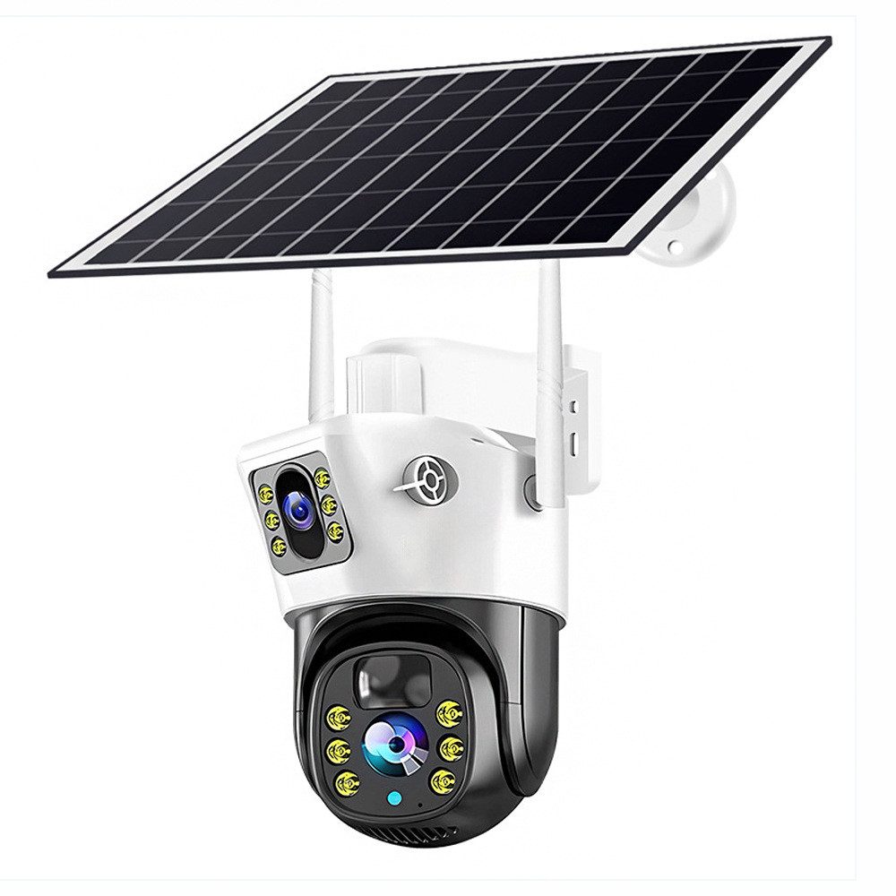 ANTCOOL Überwachungskamera WiFi Solar-Überwachungskamera Außen Doppellinse PTZ, IP66