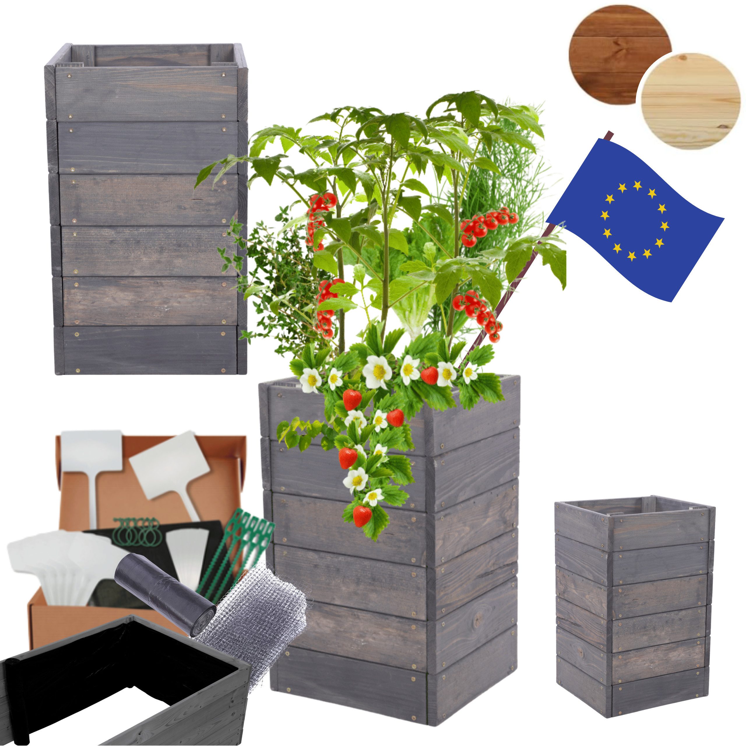 Modo24 Hochbeet aus Massivholz, Kräuterbeet, Gartenbeet, Pflanzbeet, Blumenbeet, Kiefernholz, höhenverstellbar, viele Größen, 4 Farben