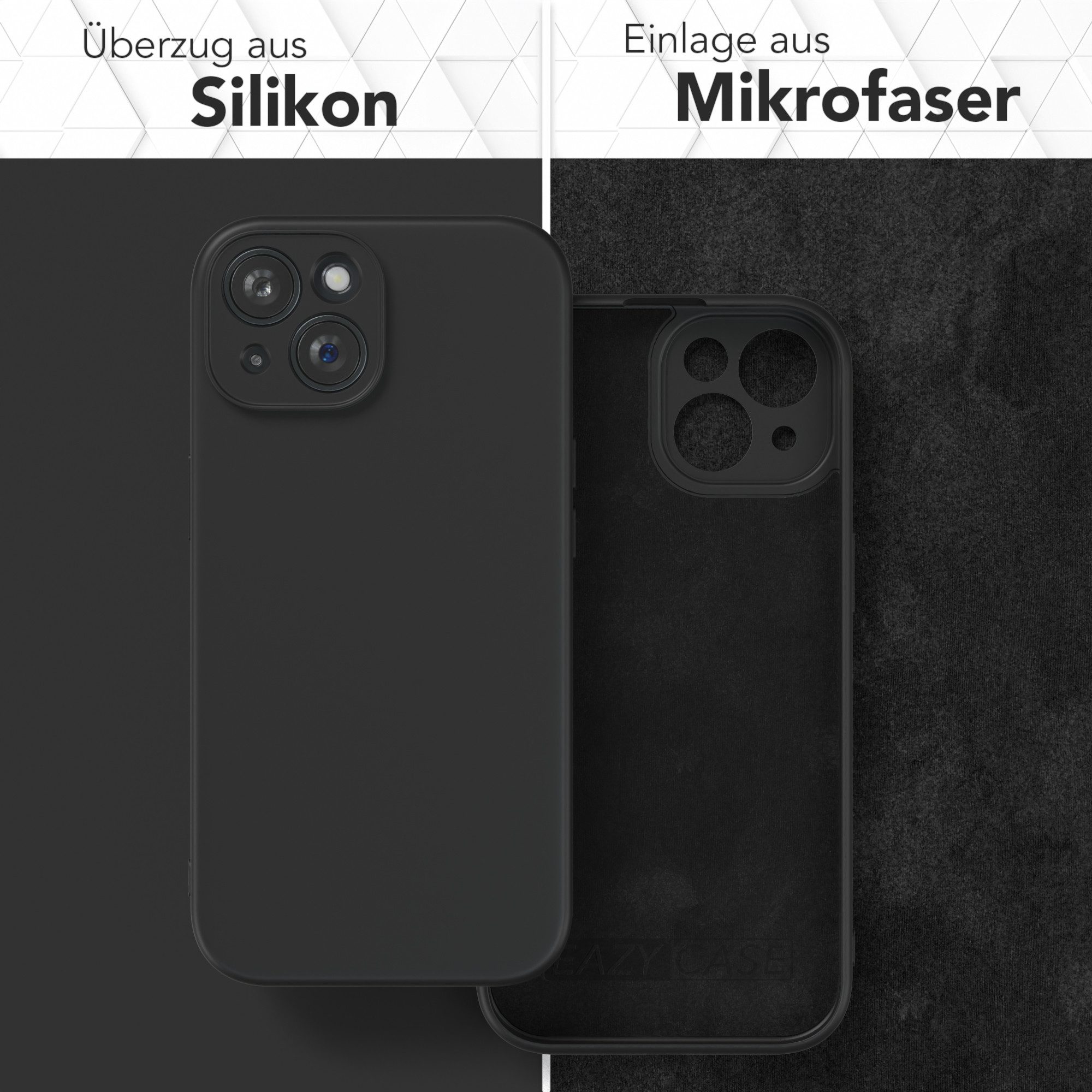 EAZY CASE Handyhülle für Apple iPhone 15 Hülle Silikon 6,1 Zoll, Silikon Schutzhülle mit Kameraschutz kratzfest Back Cover Etui Schwarz
