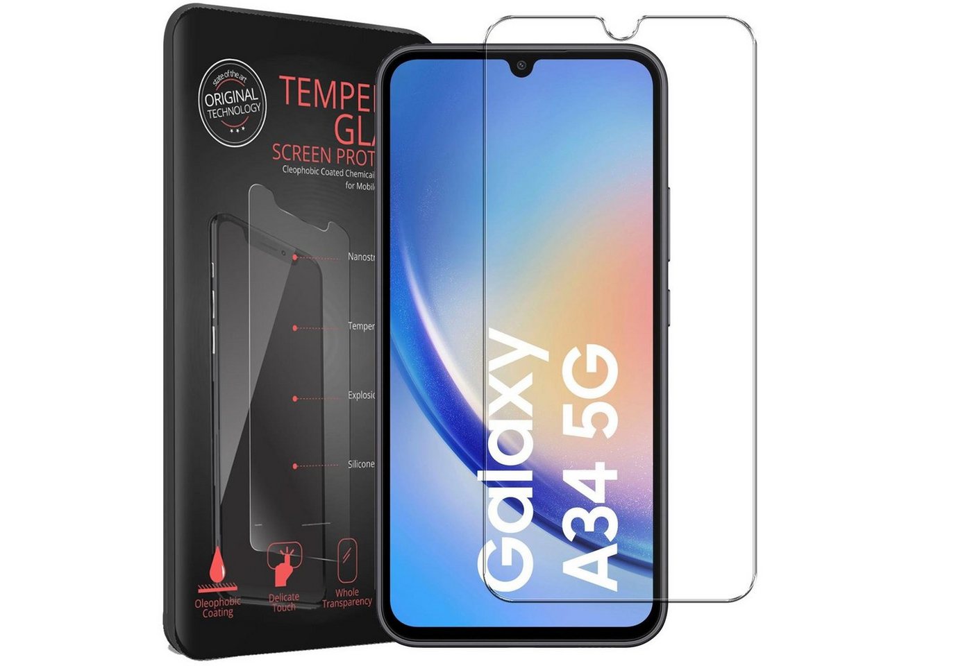 CoolGadget Schutzfolie Panzerfolie für Samsung Galaxy A34 5G, (9H Härtegrad, 2x Schutzglas, 1xReinigungset), Displayfolie Panzer Schutzfolie 2 Stück für Samsung A34 5G Glas Folie