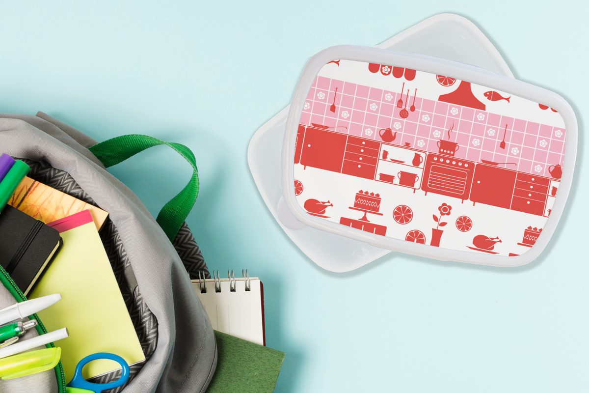 Mädchen weiß - Design Rosa, und Brotbox Kinder Jungs - Brotdose, Kunststoff, für Haus Pfannen - - für Erwachsene, Lunchbox (2-tlg), und Muster MuchoWow