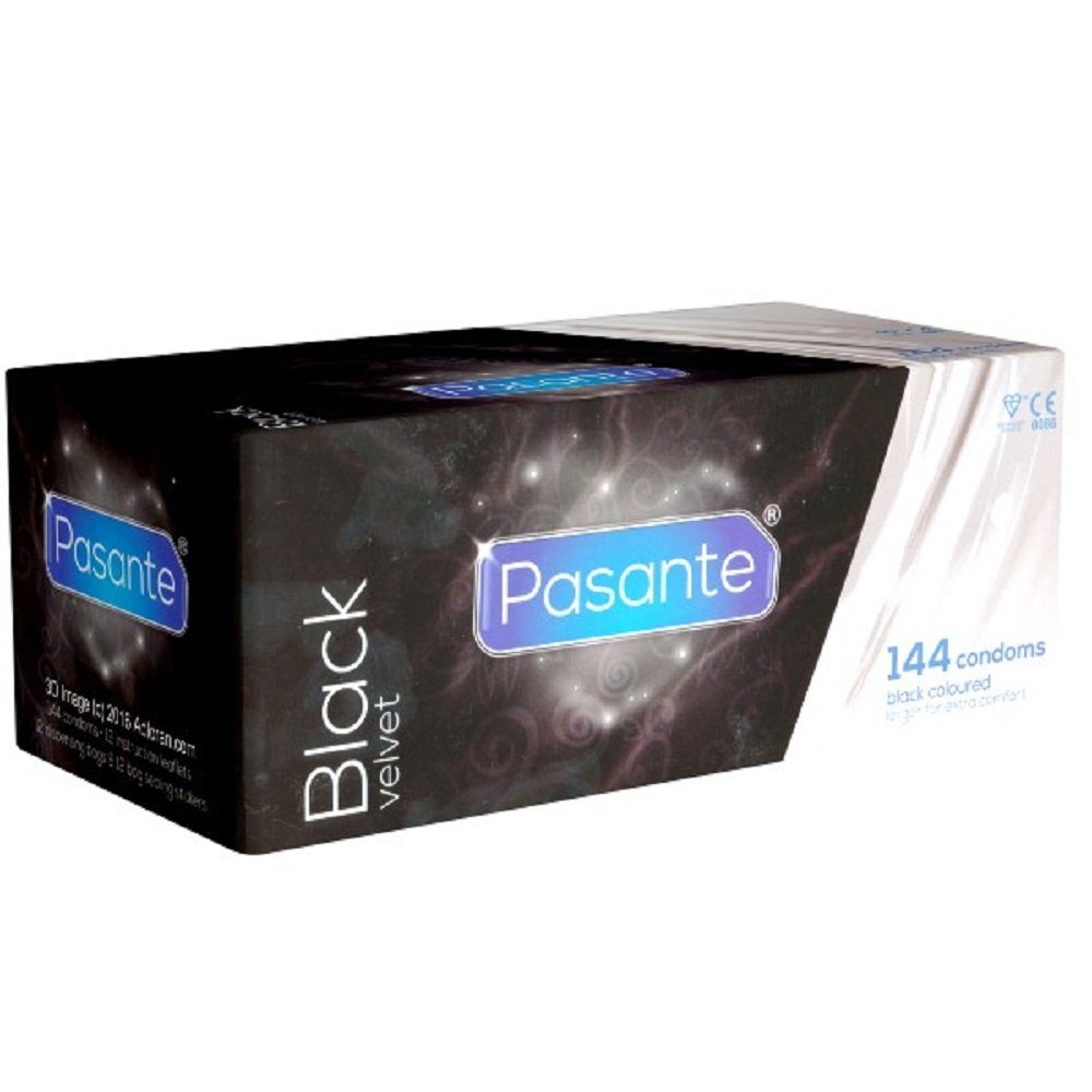 Pasante Kondome mit, schwarze 144 Packung Oberfläche mit Pasante «Black St. Velvet» Kondome samtweicher