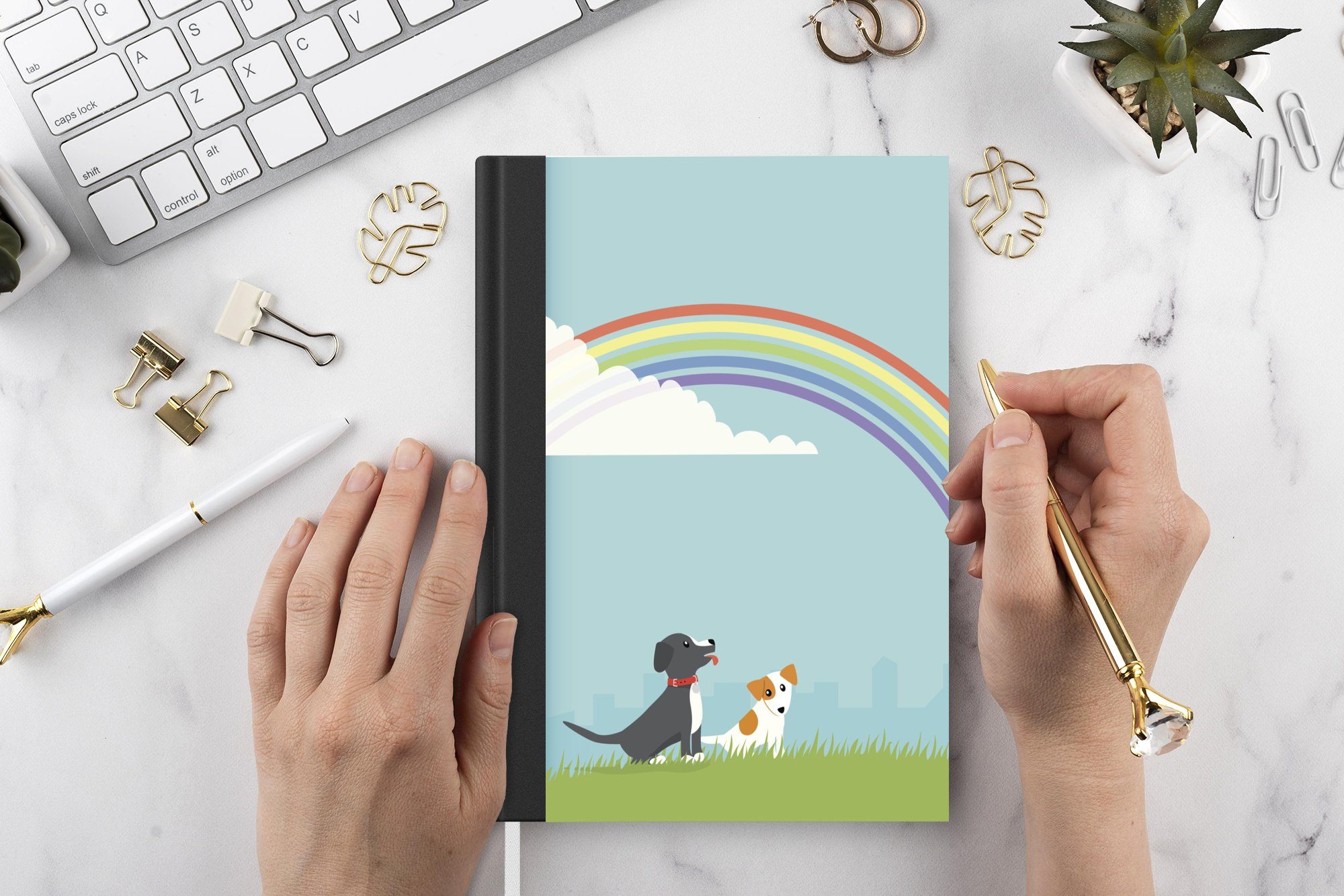 Merkzettel, zwei von Hunden A5, Illustration Seiten, unter Journal, Tagebuch, einem MuchoWow 98 Haushaltsbuch Notizheft, Regenbogen, Eine Notizbuch