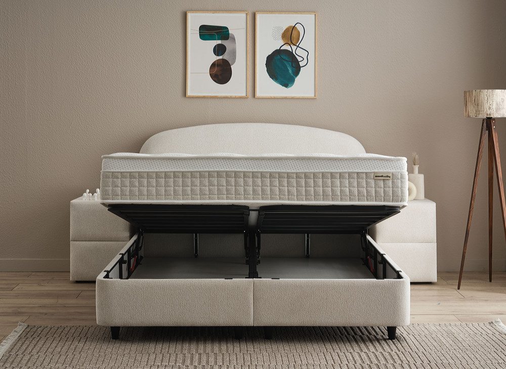 abc bedding Boxspringbett FANCY - Luxus Stauraumbett - Doppelbett 140x200 bis 180x200 cm (Funktionsbett mit Bettkasten), Voll-orthopädische Matratze - Premium Schlafkomfort