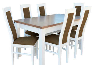 JVmoebel Esszimmer-Set Esszimmer Set Garnitur 7tlg Weiß Holz Möbel 6x Stühle Sofort, (7-St), Made in Europa