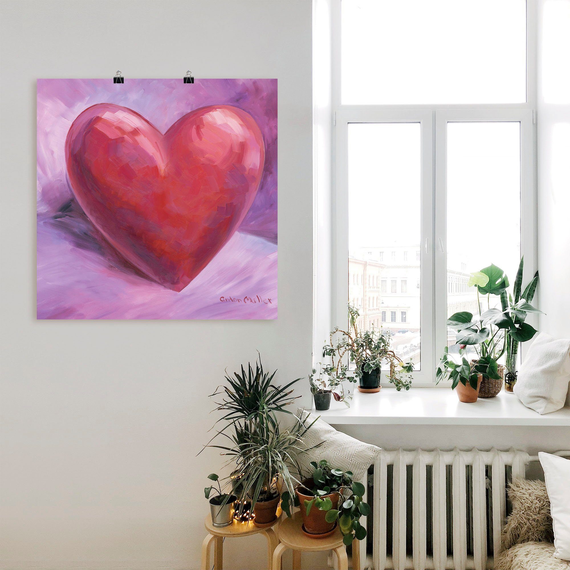 Wandbild Größen (1 Herzen Herz, Artland Wandaufkleber Poster Leinwandbild, versch. als oder St), Alubild, Lila in