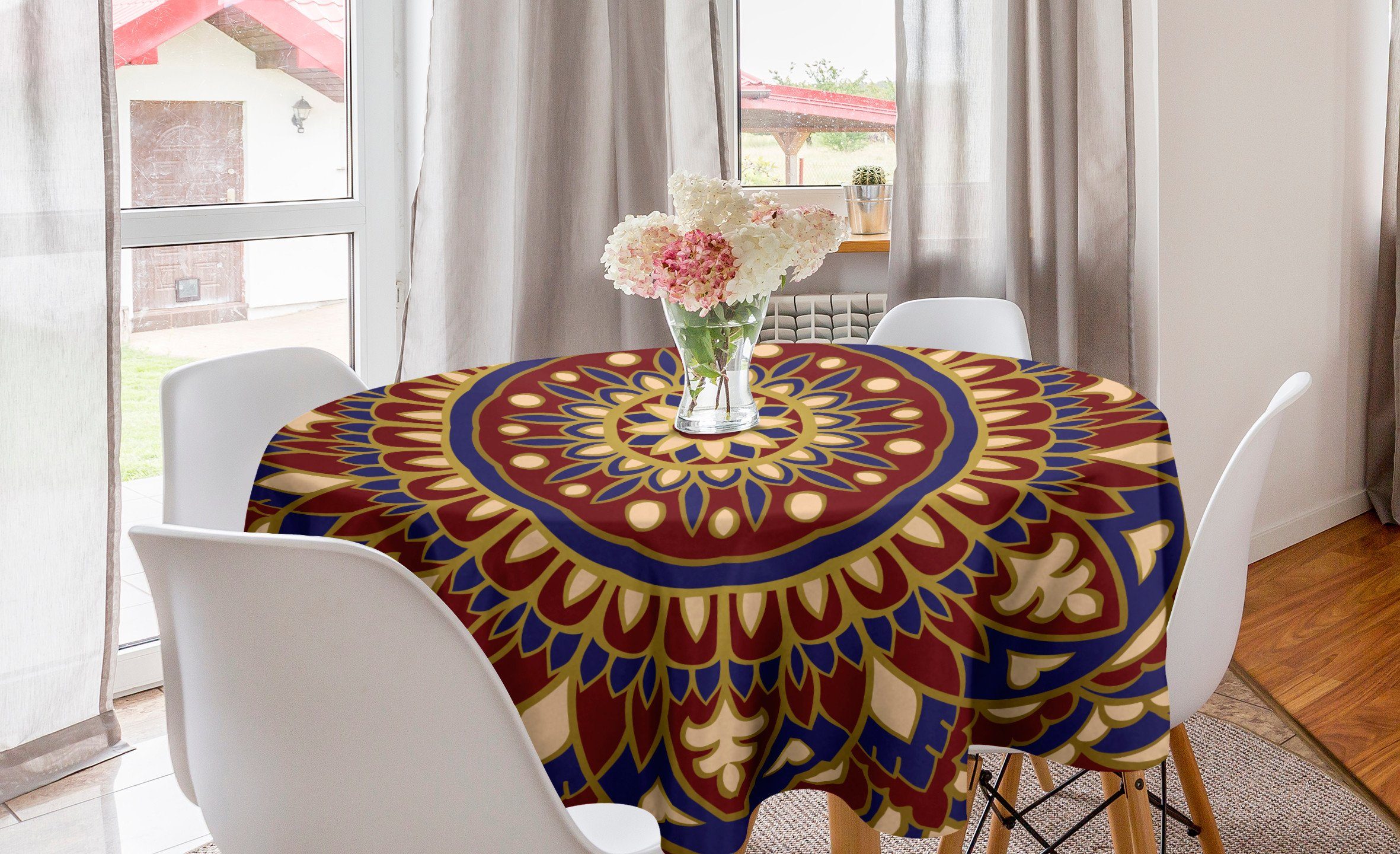 Abakuhaus Tischdecke Kreis Tischdecke Abdeckung für Esszimmer Küche Dekoration, Mandala Orientalische Fliese inspirierten Look