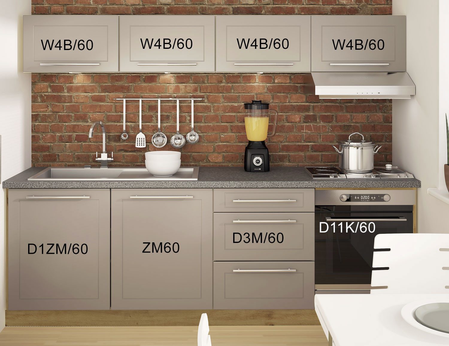 Feldmann-Wohnen Küchenzeile Kvantum, (Kvantum), 240cm eiche artisan / beige matt Teilauszug