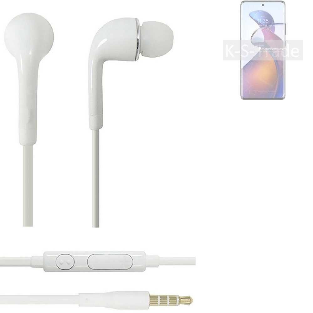K-S-Trade für Motorola Edge 30 Fusion In-Ear-Kopfhörer (Kopfhörer Headset mit Mikrofon u Lautstärkeregler weiß 3,5mm)