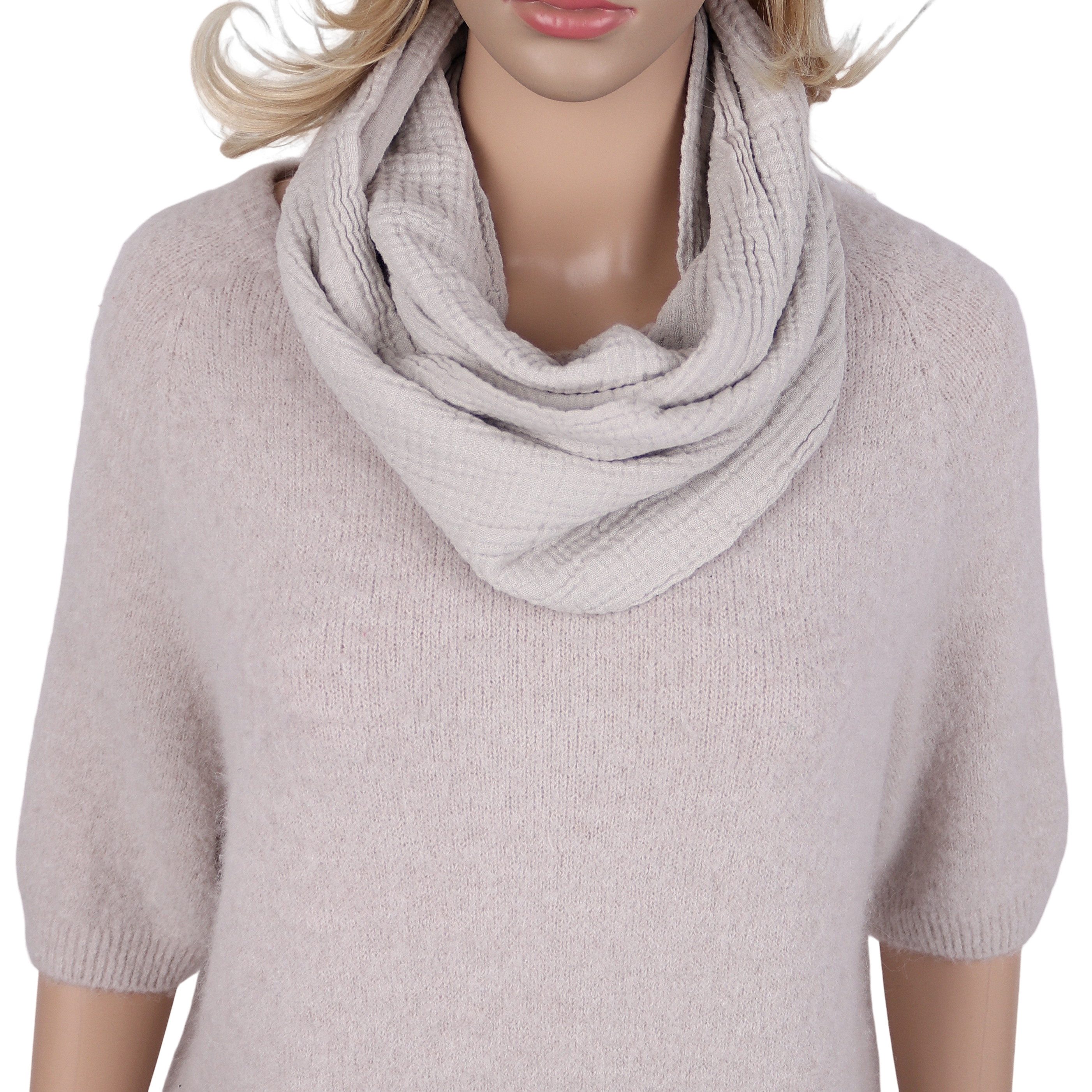 MIRROSI Loop Damen Schal aus Musellin, Made in Italy 70x20cm, Uni, Schlauchschal, (Zweimal um den Hals wickelbar, ca. 70x20cm), Damen Halstuch ideal für Frühling, Sommer oder Herbst