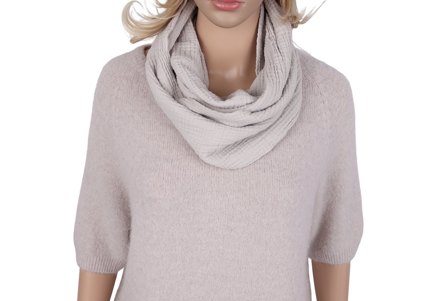 MIRROSI Loop Damen Schal aus Musellin, Made in Italy 70x20cm, Uni, Schlauchschal, (Zweimal um den Hals wickelbar, ca. 70x20cm), Damen Halstuch ideal für Frühling, Sommer oder Herbst