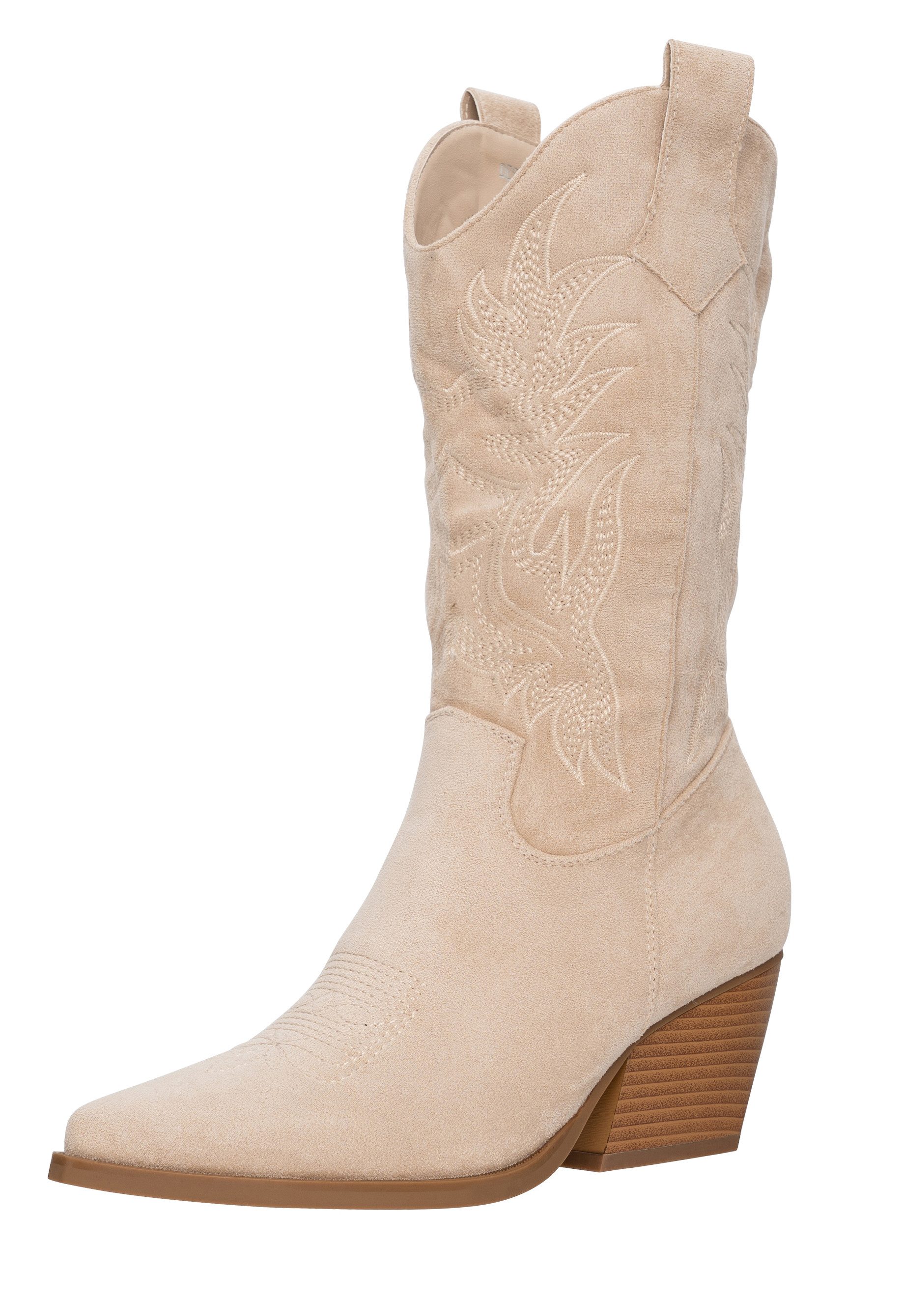 Salinyang Damen Westernstiefel mit Stickereien und Blockabsatz Cowboy Stiefel