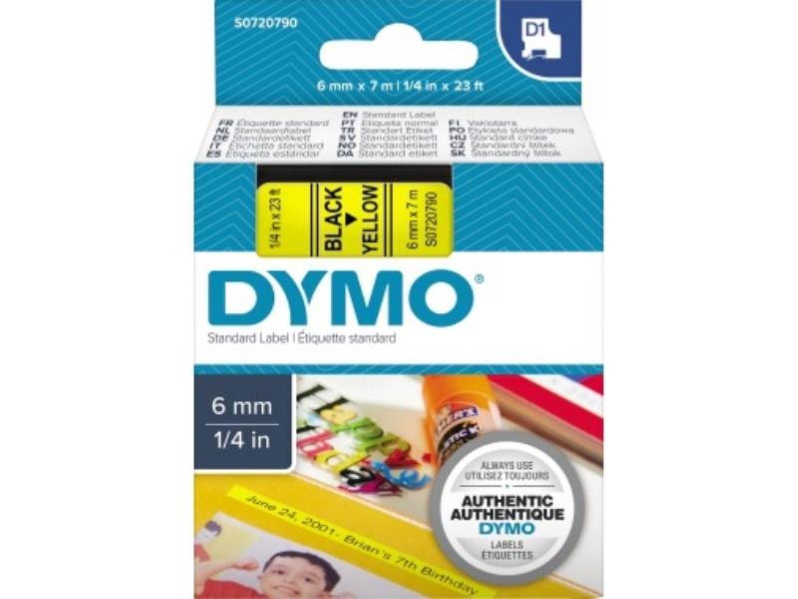 DYMO Kopierpapier DYMO Schriftbandkassette D1 S0720790 6mmx7m schwarz auf gelb