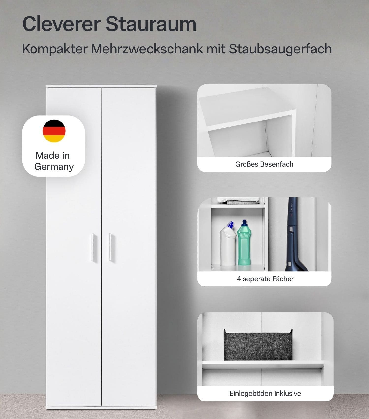 mokebo Mehrzweckschrank Der Lange (60x180 cm, mit Staubsaugerfach) Made in Germany Schrank