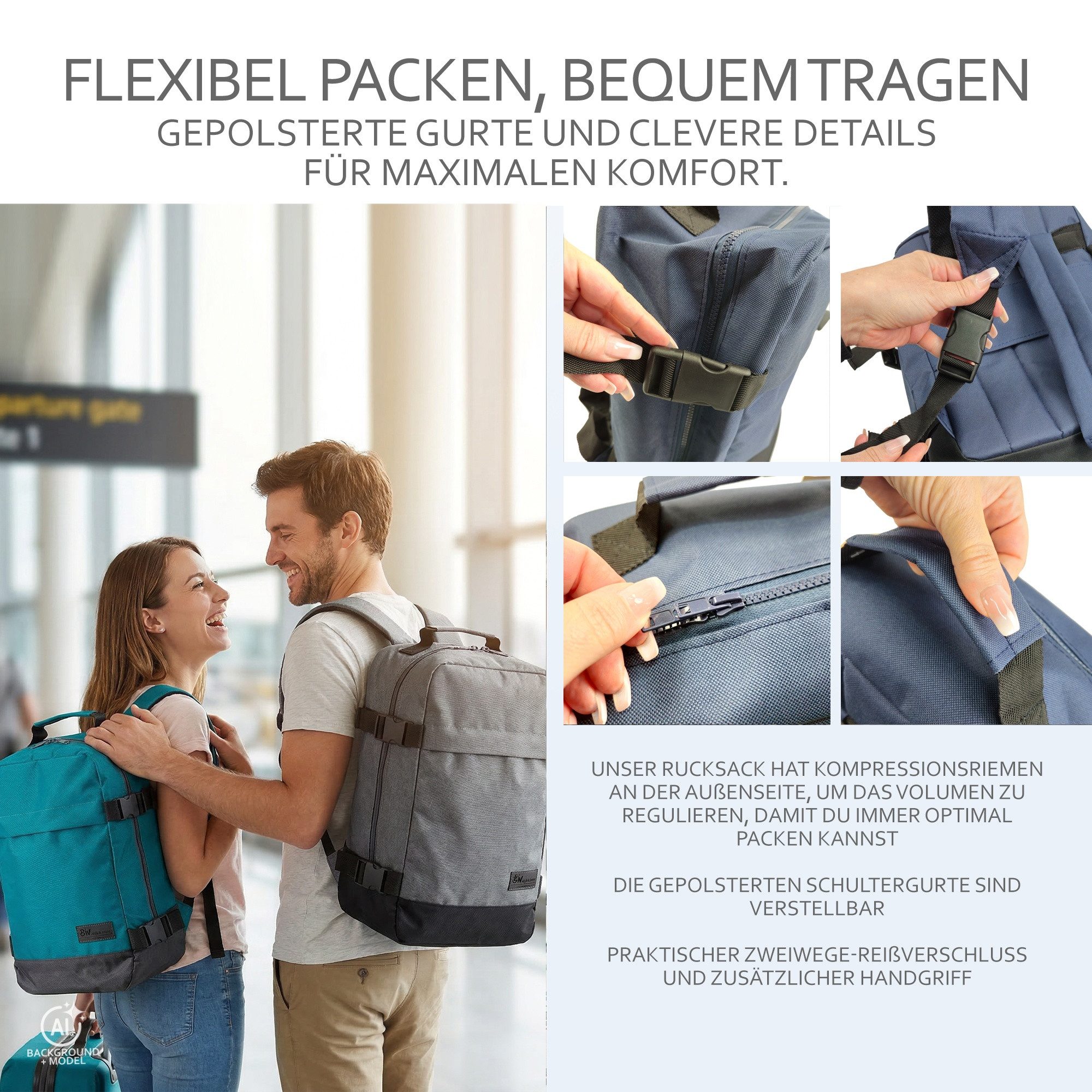 BambiniWelt by Rafael K. Handgepäckkoffer RUCKSACK Handgepäck Boardgepäck 40x20x25 40x30x20 Ryanair Wizzair, 2 Größen verfügbar: 40 x 25 x 20 cm (klein), 40 x 3 – Bild 4 von 5